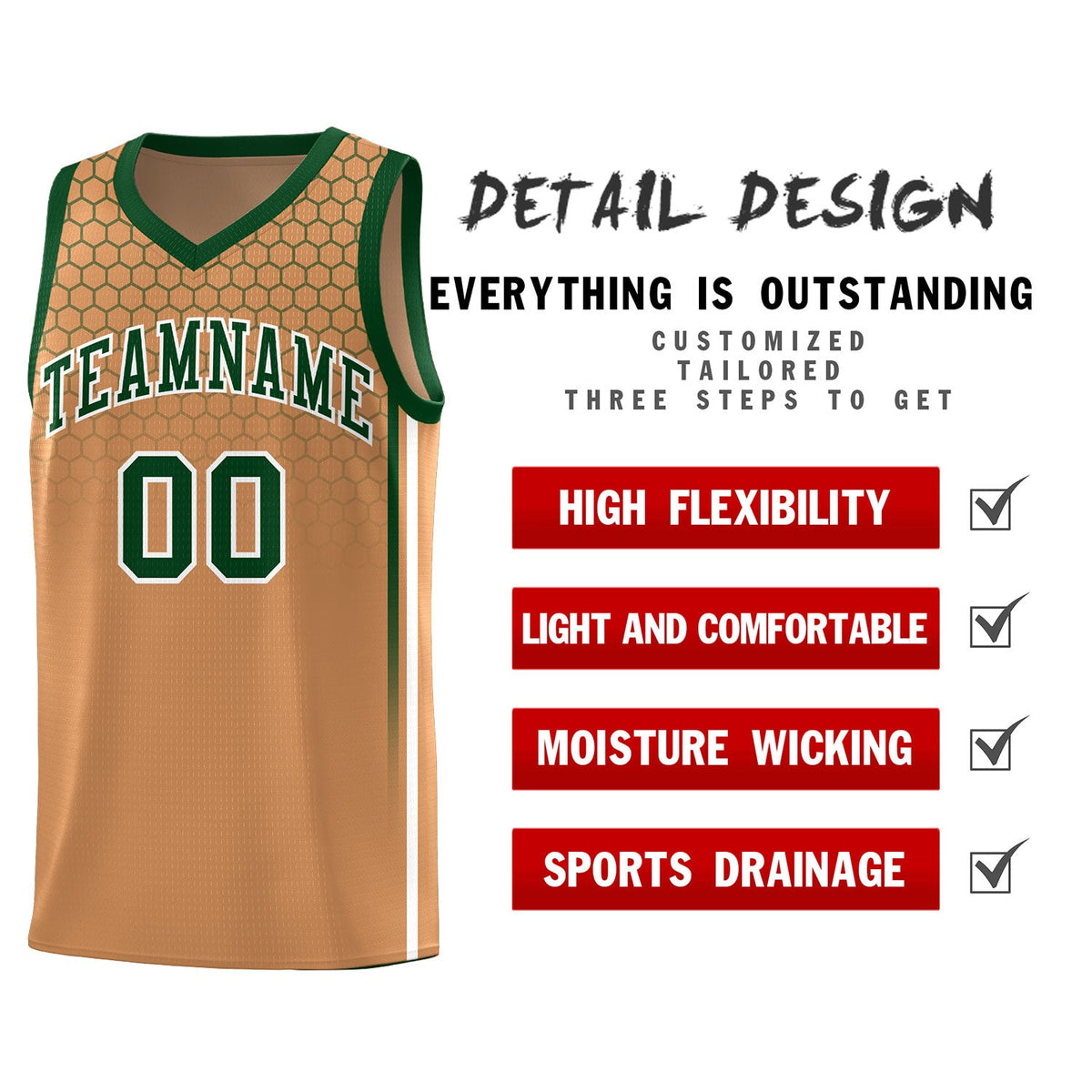 Custom Light Brown Personalized Honeycomb Pattern Sports Uniform Basketball Jersey