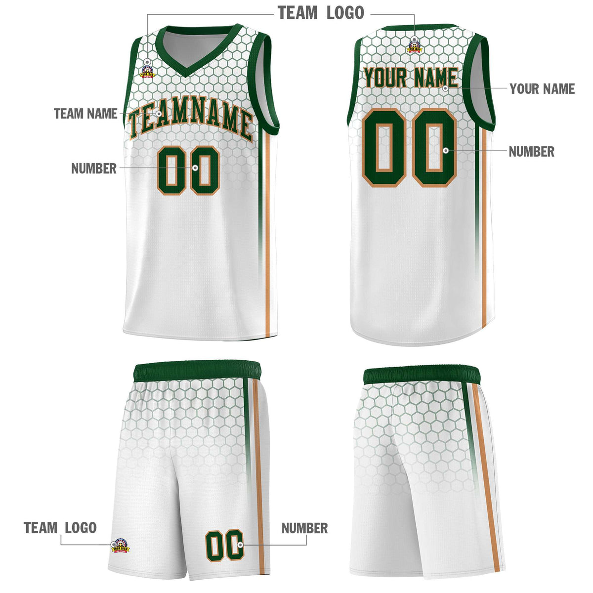 Custom White Personalized Honeycomb Pattern Sports Uniform Basketball Jersey