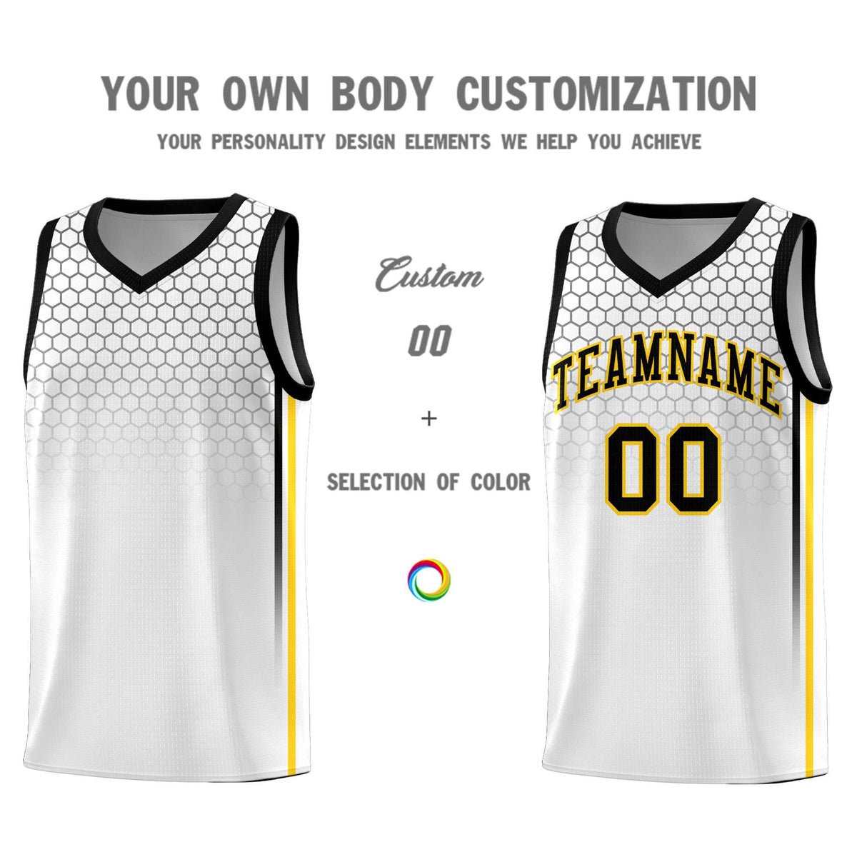 Custom White Personalized Honeycomb Pattern Sports Uniform Basketball Jersey