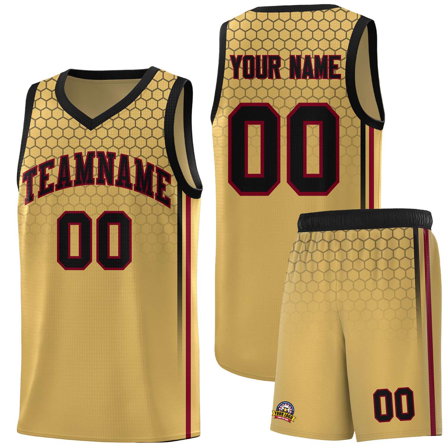 Custom Old Gold Personalized Honeycomb Pattern Sports Uniform Basketball Jersey