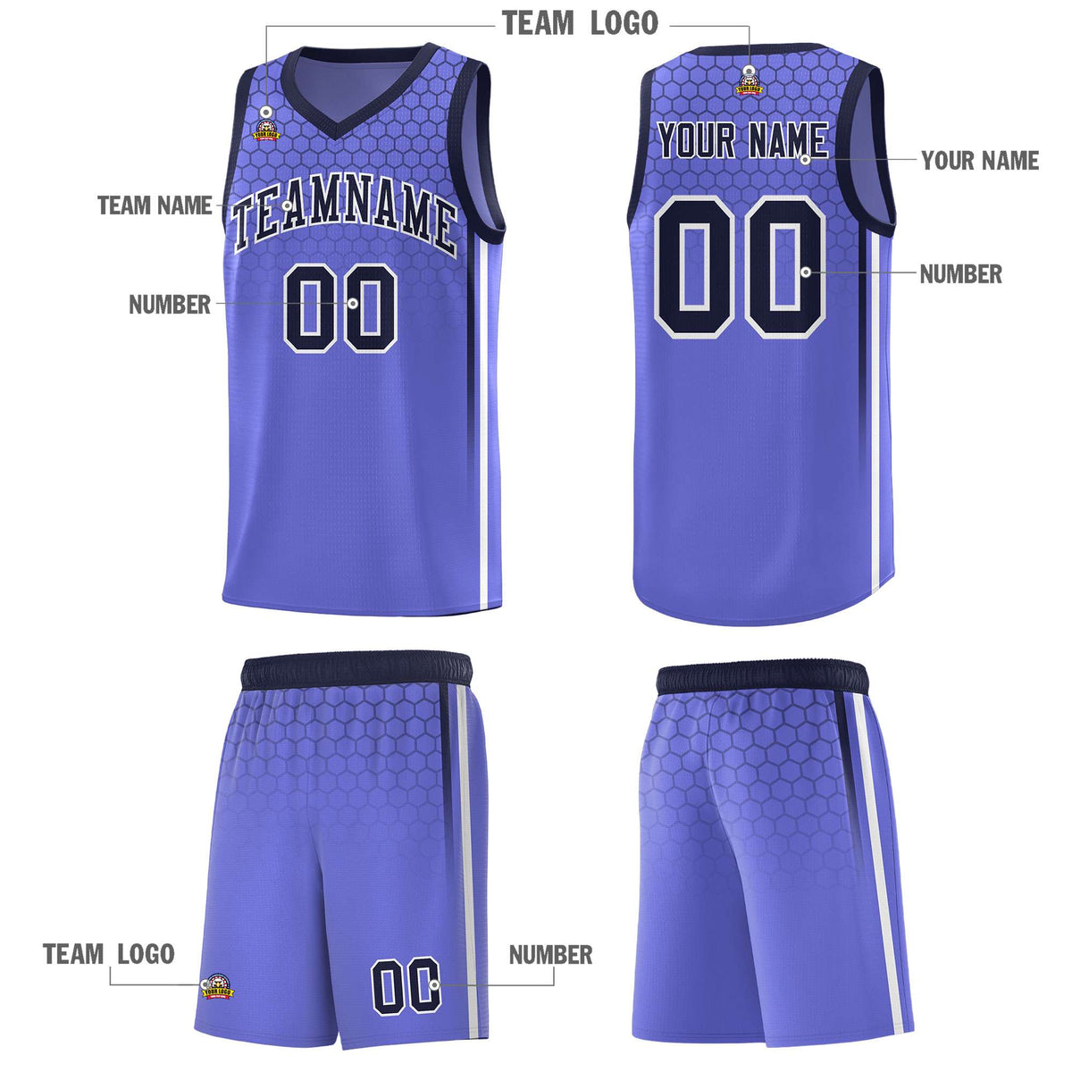 Custom Purple Personalized Honeycomb Pattern Sports Uniform Basketball Jersey
