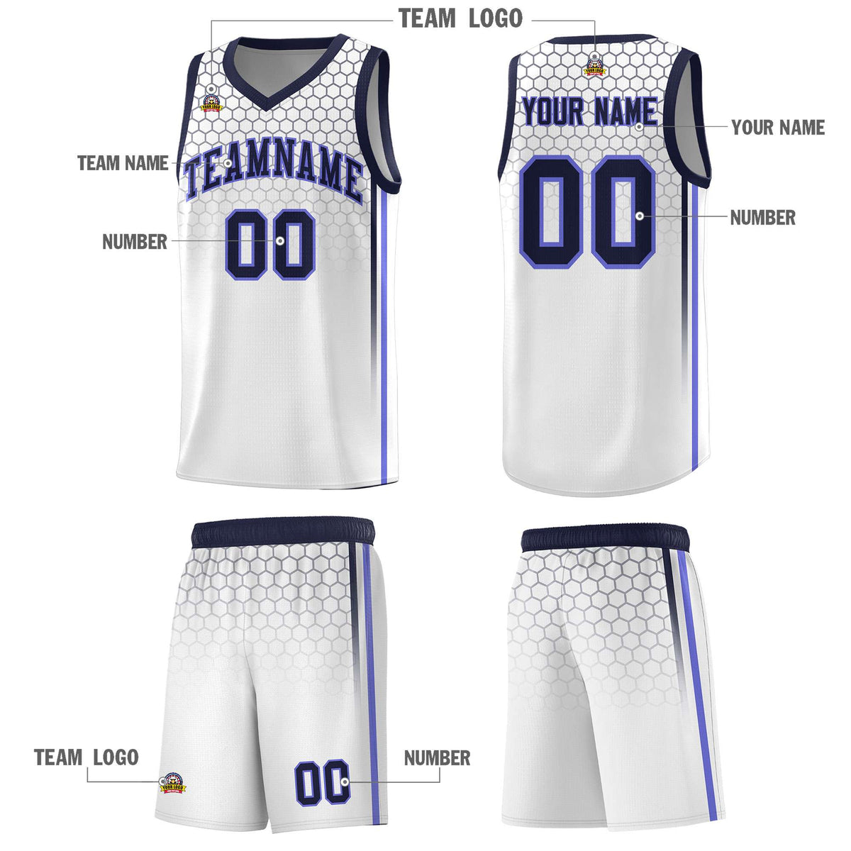 Custom White Personalized Honeycomb Pattern Sports Uniform Basketball Jersey