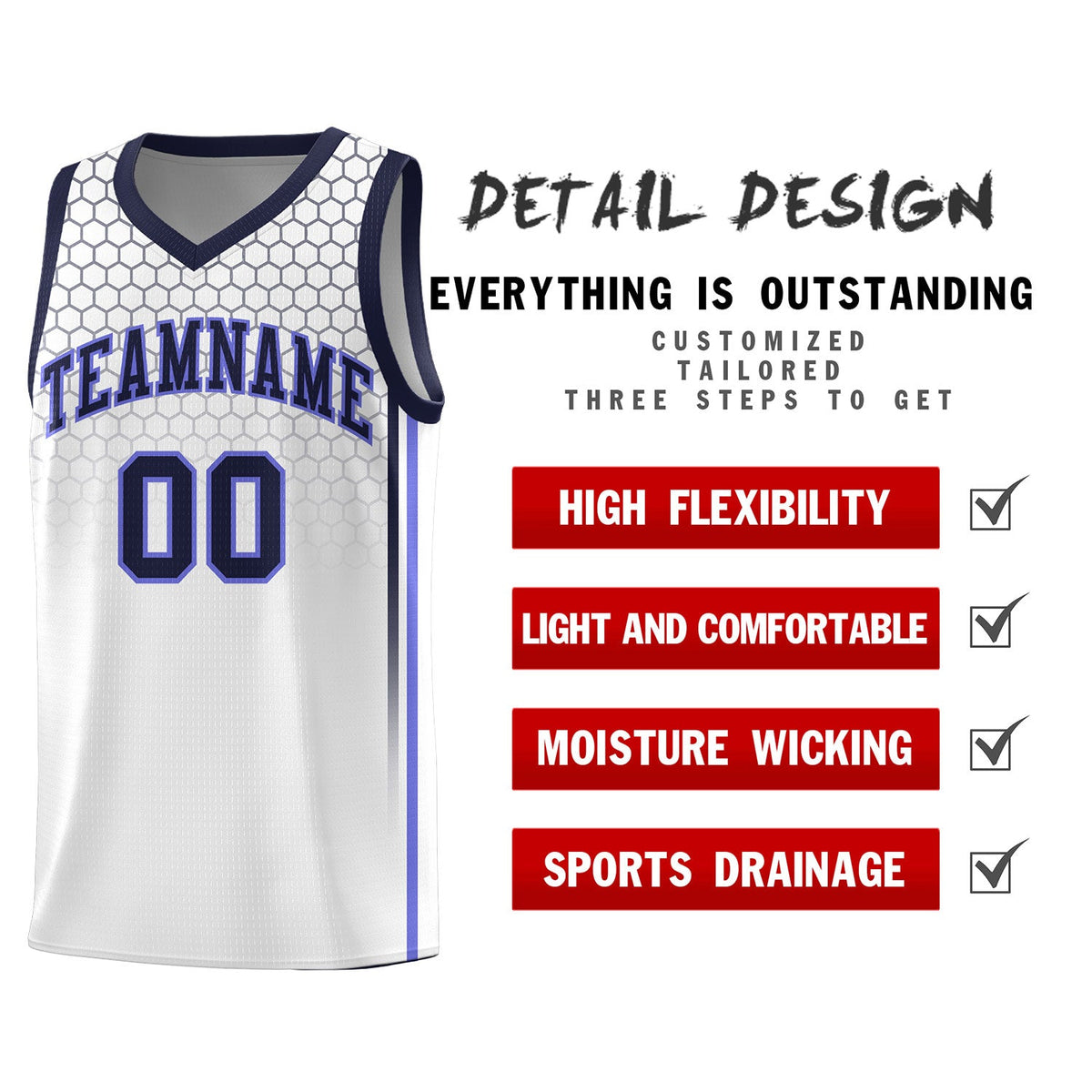 Custom White Personalized Honeycomb Pattern Sports Uniform Basketball Jersey