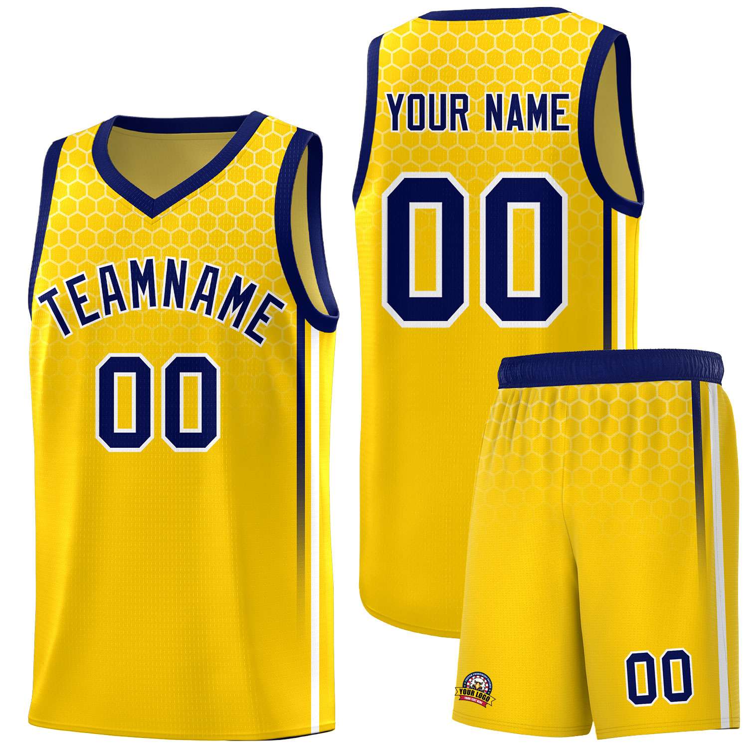 Custom Gold Personalized Honeycomb Pattern Sports Uniform Basketball Jersey