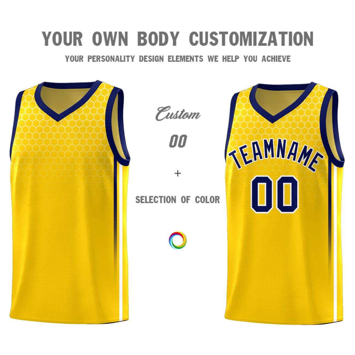 Custom Gold Personalized Honeycomb Pattern Sports Uniform Basketball Jersey