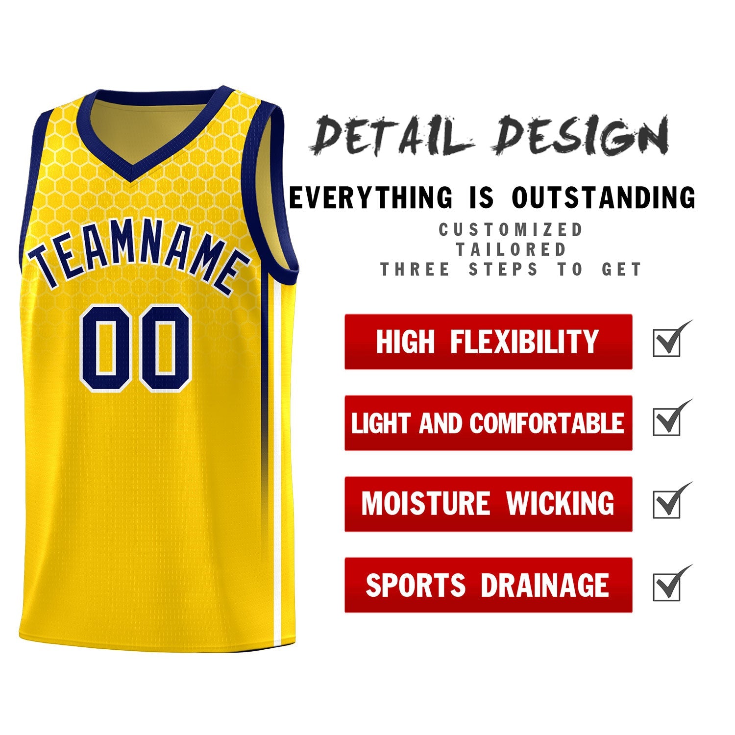 Custom Gold Personalized Honeycomb Pattern Sports Uniform Basketball Jersey