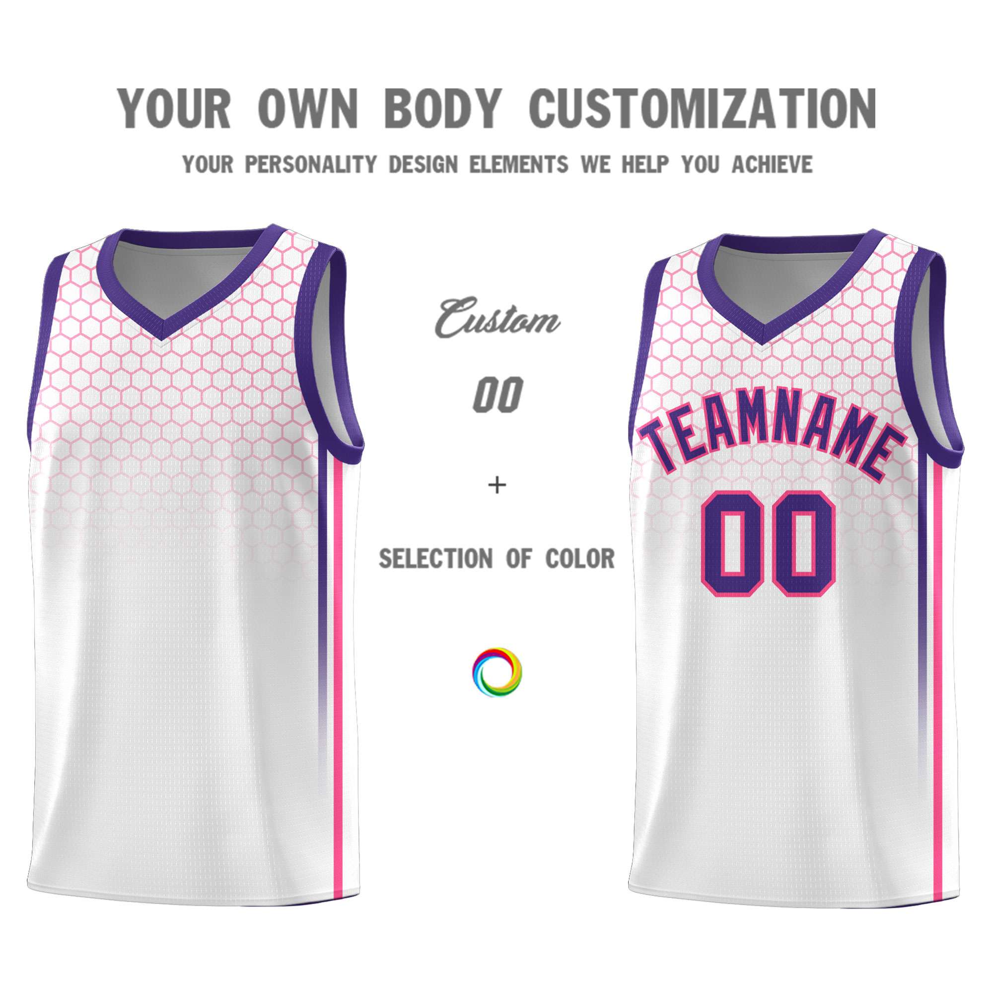 Custom White Personalized Honeycomb Pattern Sports Uniform Basketball Jersey