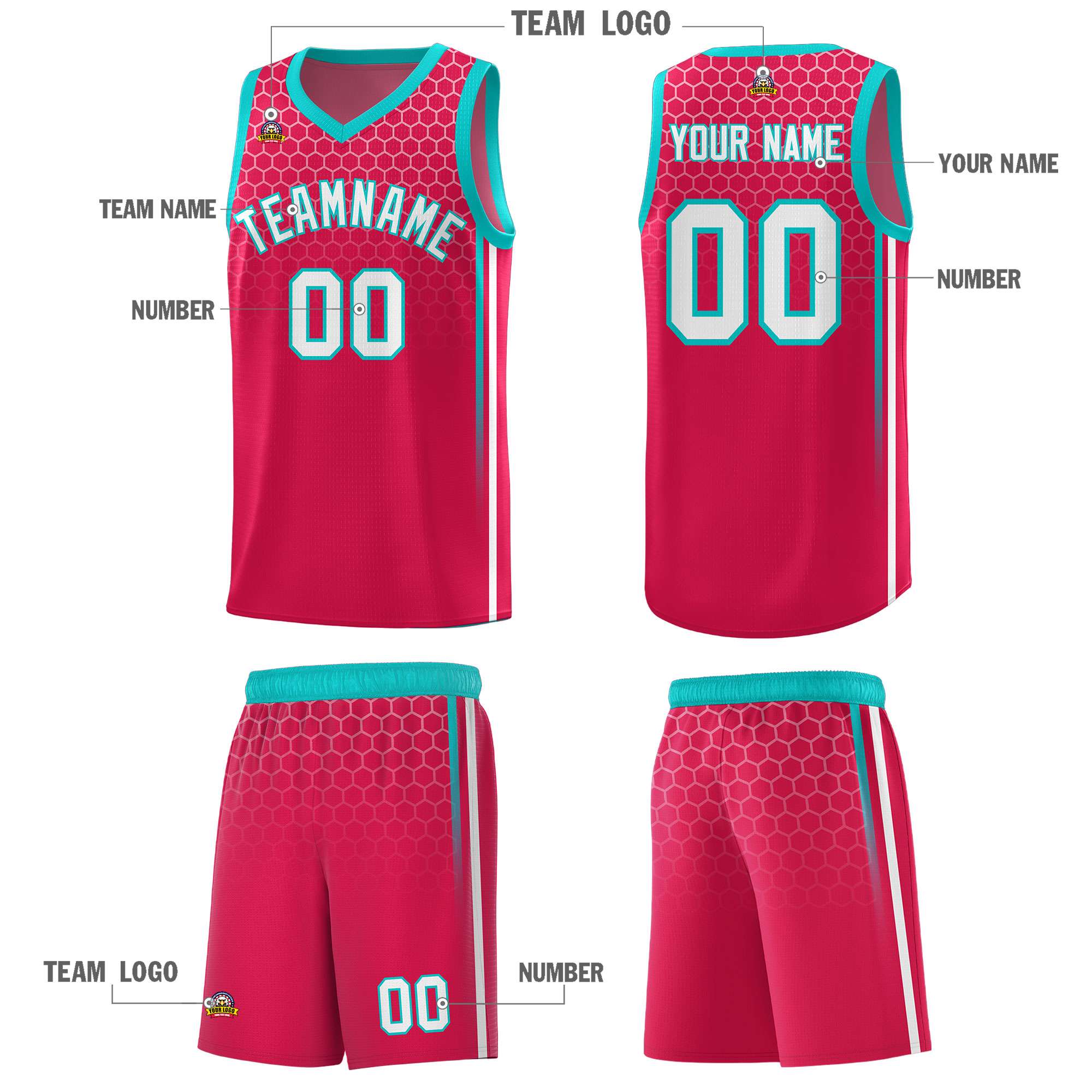Custom Red Personalized Honeycomb Pattern Sports Uniform Basketball Jersey