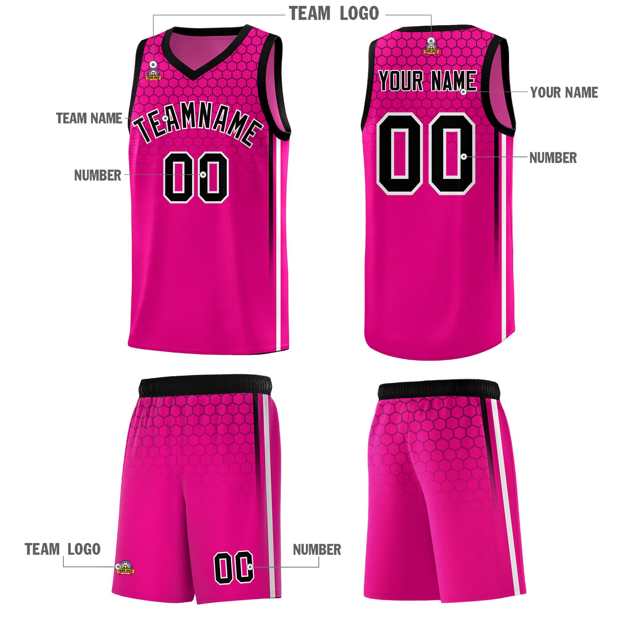 Custom Pink Personalized Honeycomb Pattern Sports Uniform Basketball Jersey