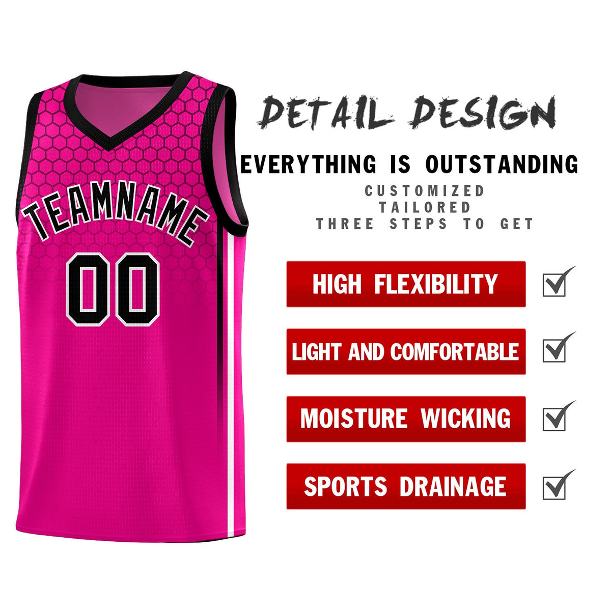 Custom Pink Personalized Honeycomb Pattern Sports Uniform Basketball Jersey