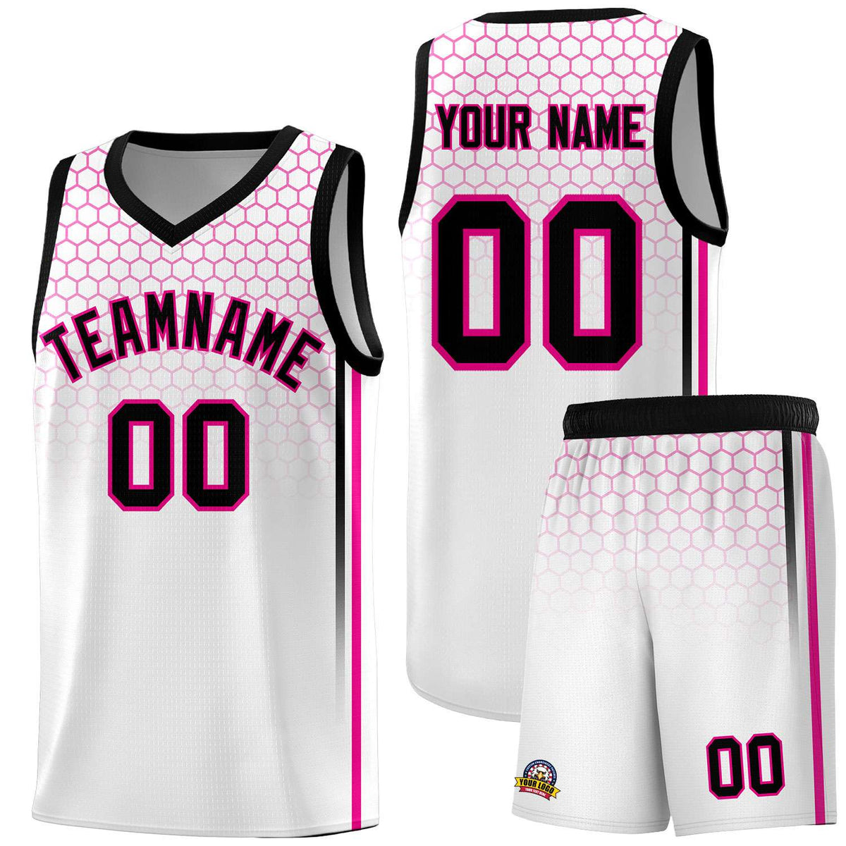 Custom White Personalized Honeycomb Pattern Sports Uniform Basketball Jersey