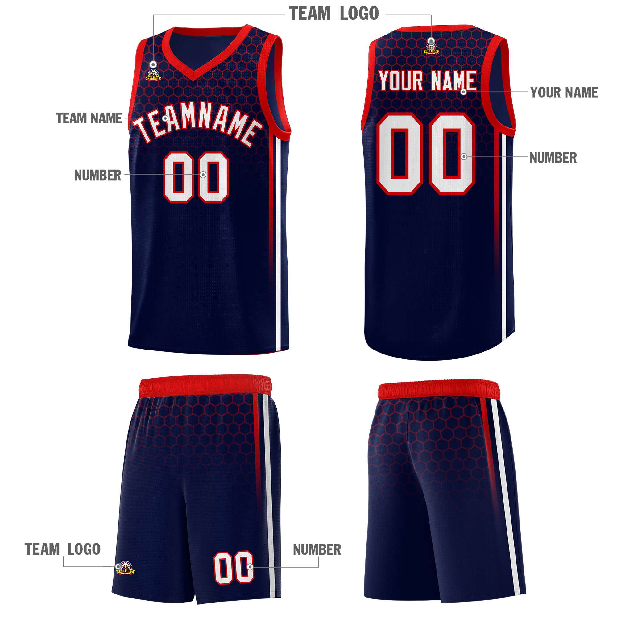 Custom Navy Personalized Honeycomb Pattern Sports Uniform Basketball Jersey