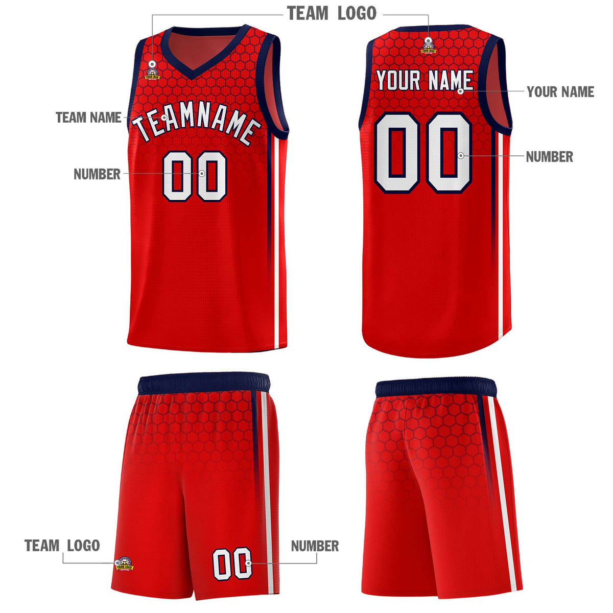 Custom Red Personalized Honeycomb Pattern Sports Uniform Basketball Jersey
