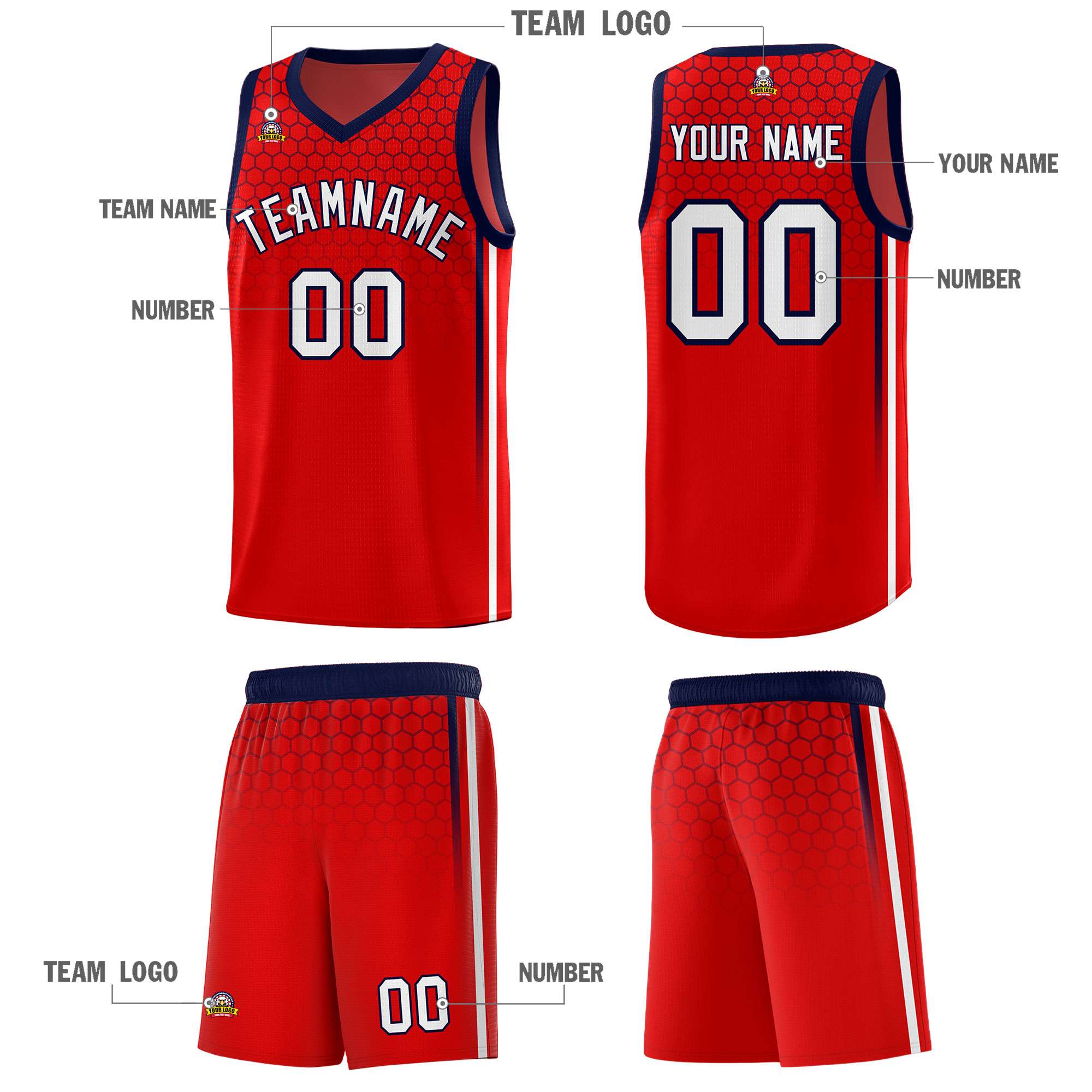 Custom Red Personalized Honeycomb Pattern Sports Uniform Basketball Jersey