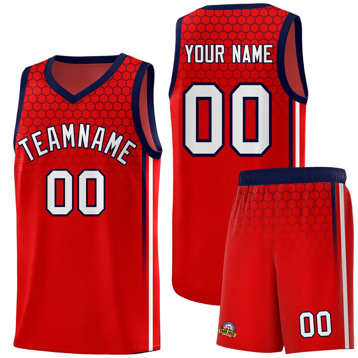 Custom Red Personalized Honeycomb Pattern Sports Uniform Basketball Jersey