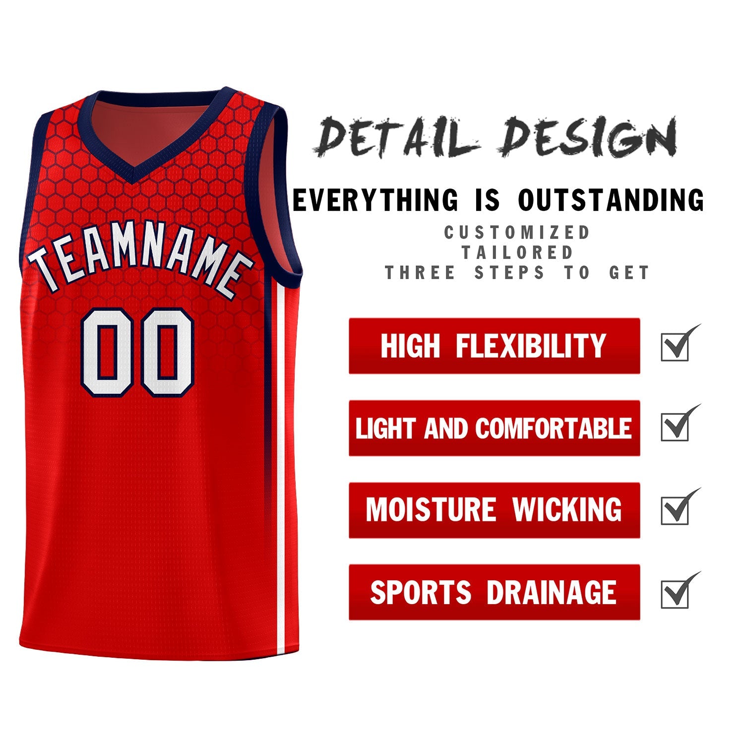 Custom Red Personalized Honeycomb Pattern Sports Uniform Basketball Jersey