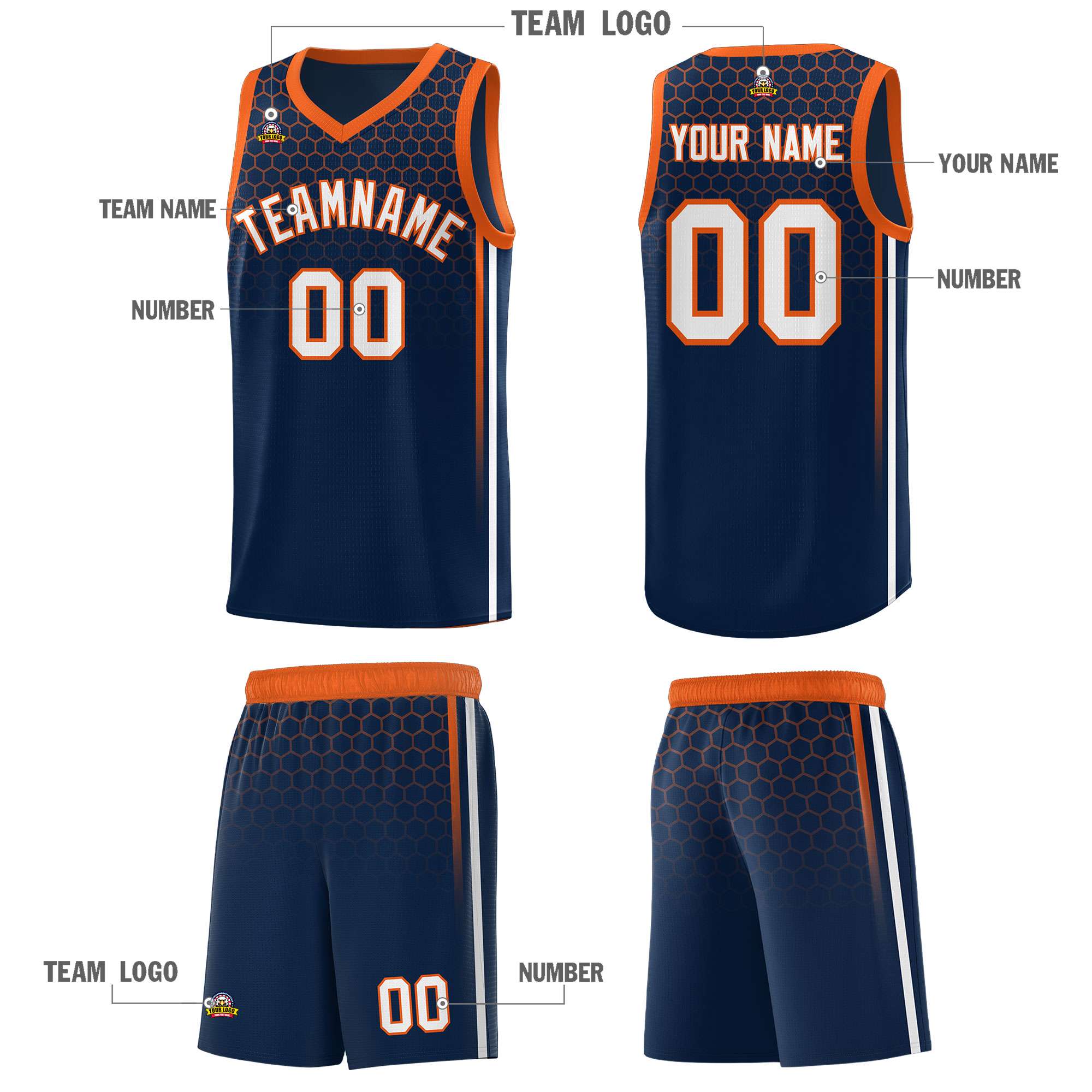 Custom Navy Personalized Honeycomb Pattern Sports Uniform Basketball Jersey