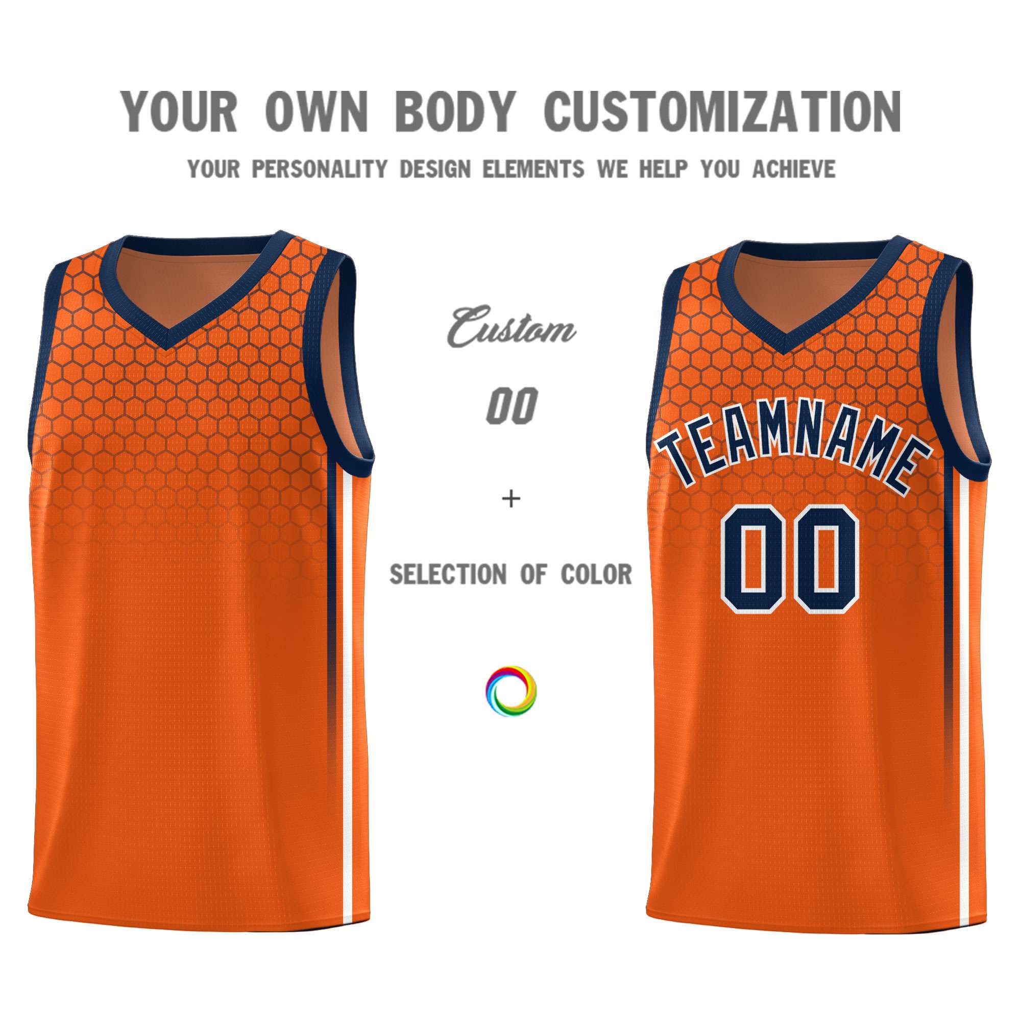 Custom Texas Orange Personalized Honeycomb Pattern Sports Uniform Basketball Jersey