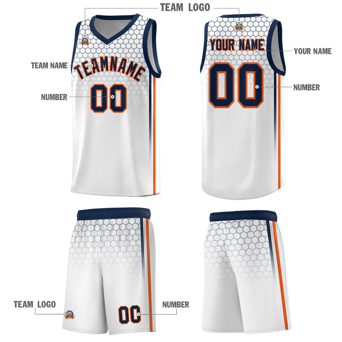 Custom White Personalized Honeycomb Pattern Sports Uniform Basketball Jersey