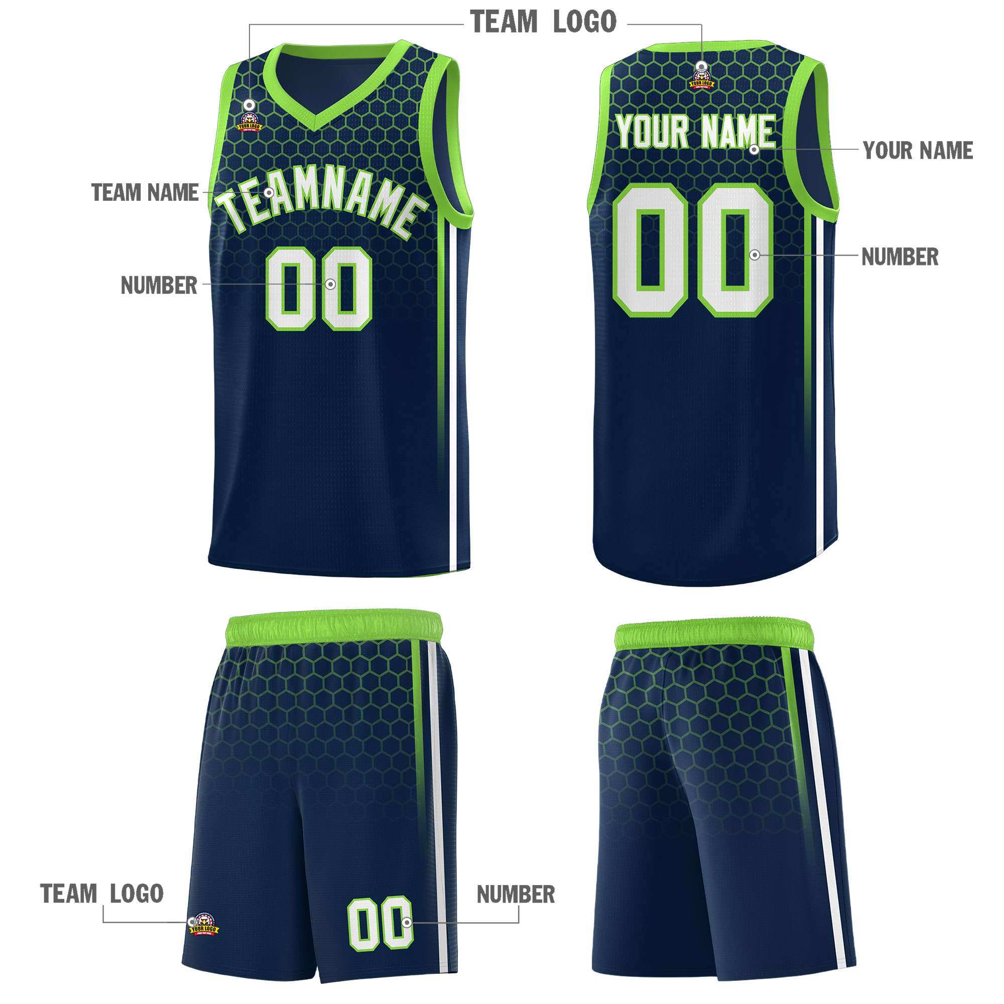 Custom Navy Personalized Honeycomb Pattern Sports Uniform Basketball Jersey