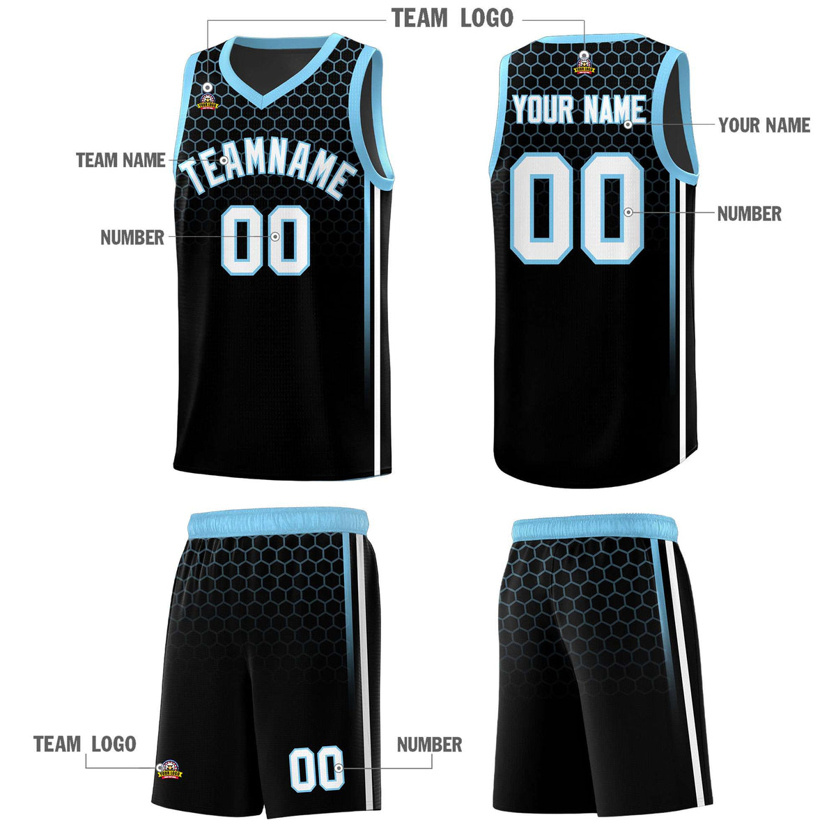 Custom Black Personalized Honeycomb Pattern Sports Uniform Basketball Jersey