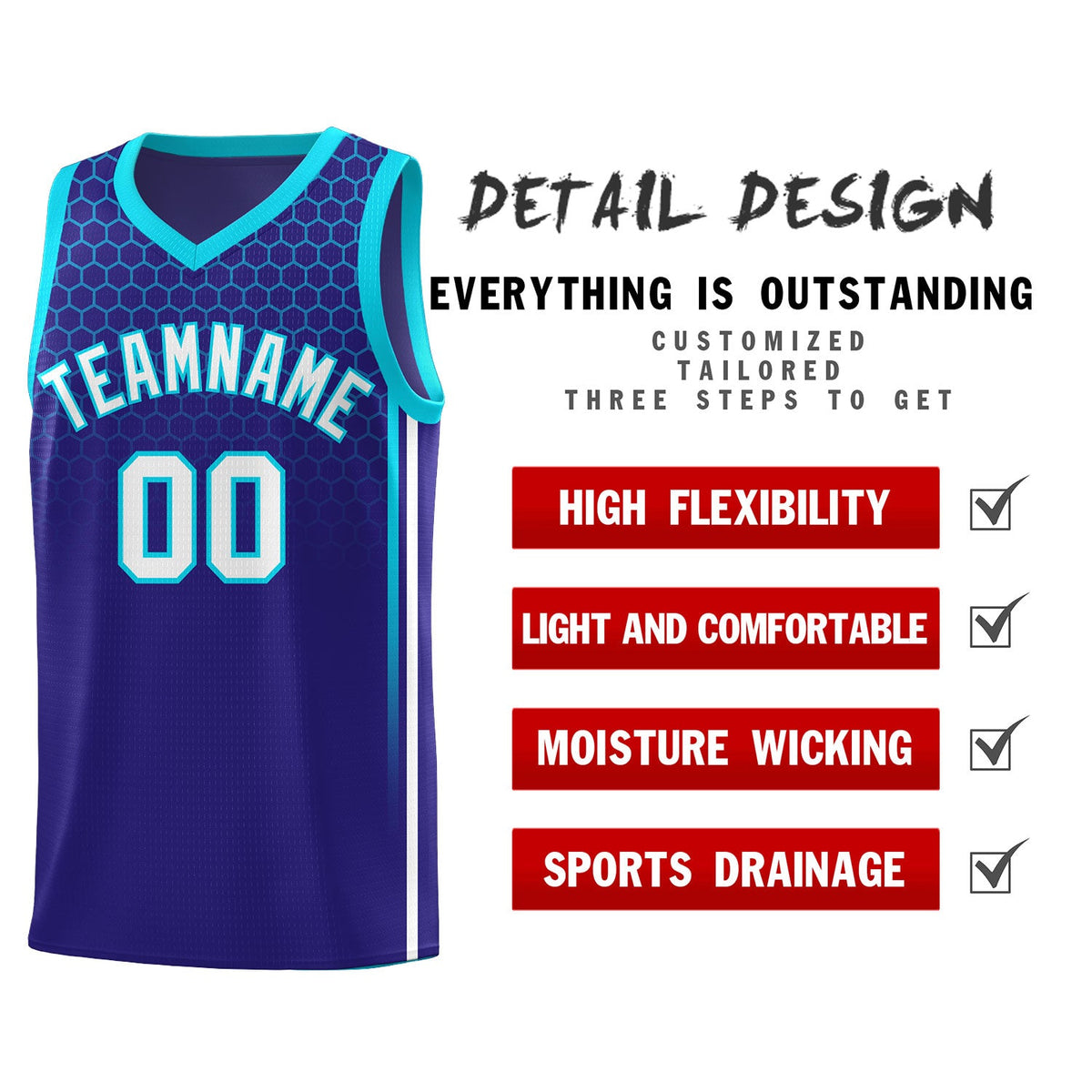 Custom Royal Personalized Honeycomb Pattern Sports Uniform Basketball Jersey