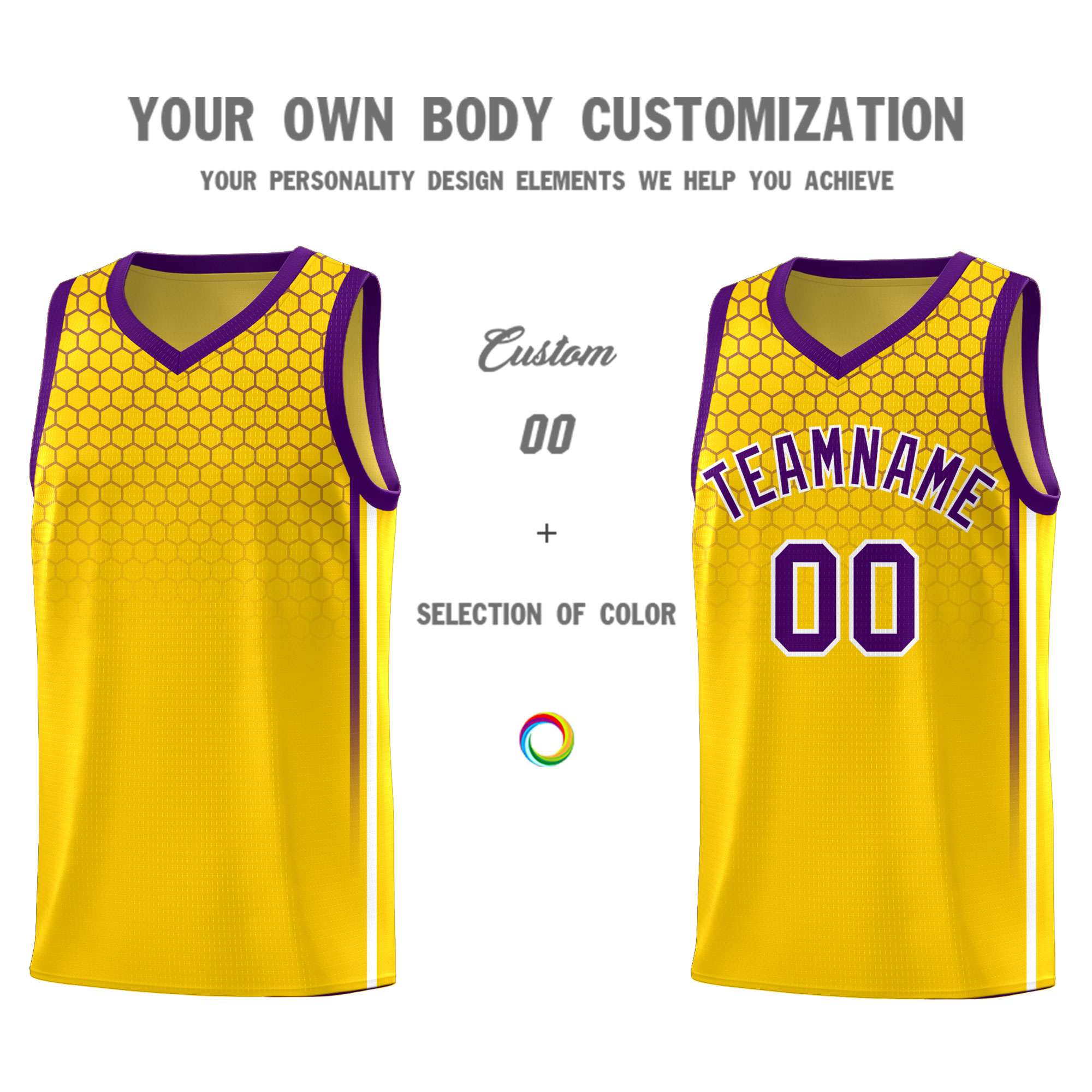 Custom Gold Personalized Honeycomb Pattern Sports Uniform Basketball Jersey