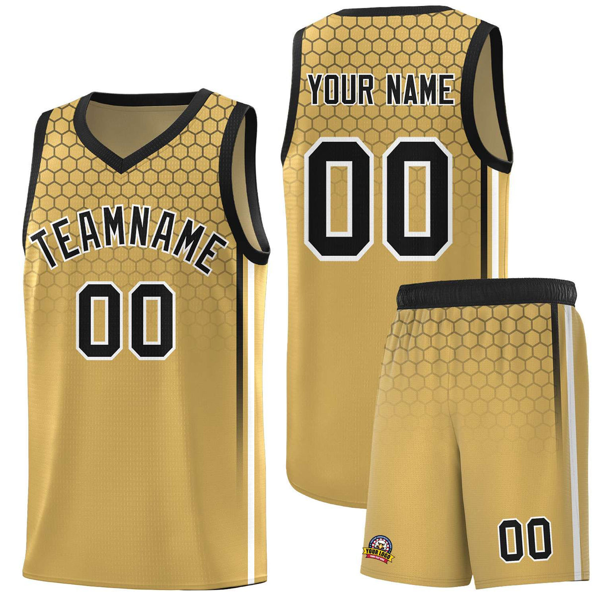 Custom Old Gold Personalized Honeycomb Pattern Sports Uniform Basketball Jersey