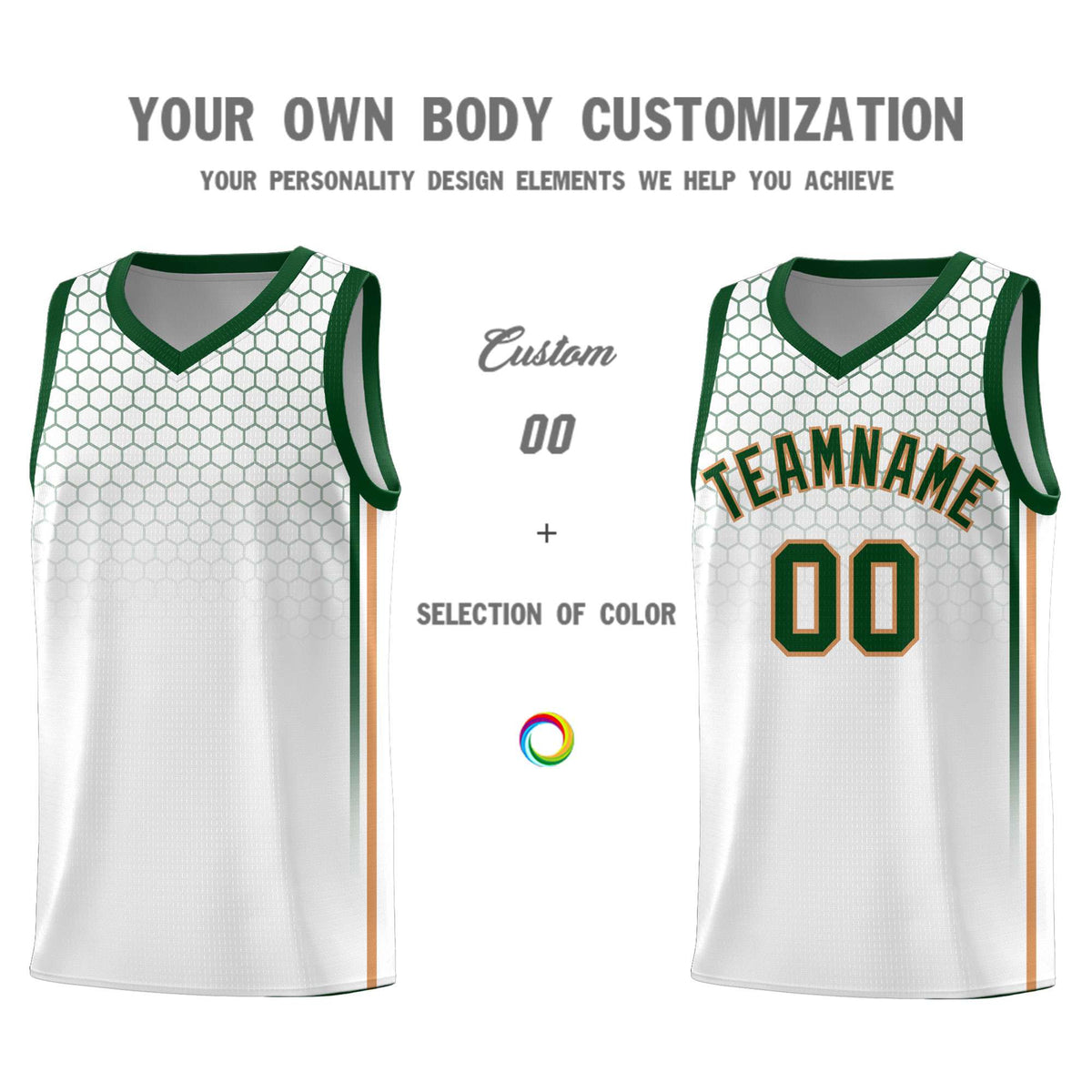 Custom White Personalized Honeycomb Pattern Sports Uniform Basketball Jersey