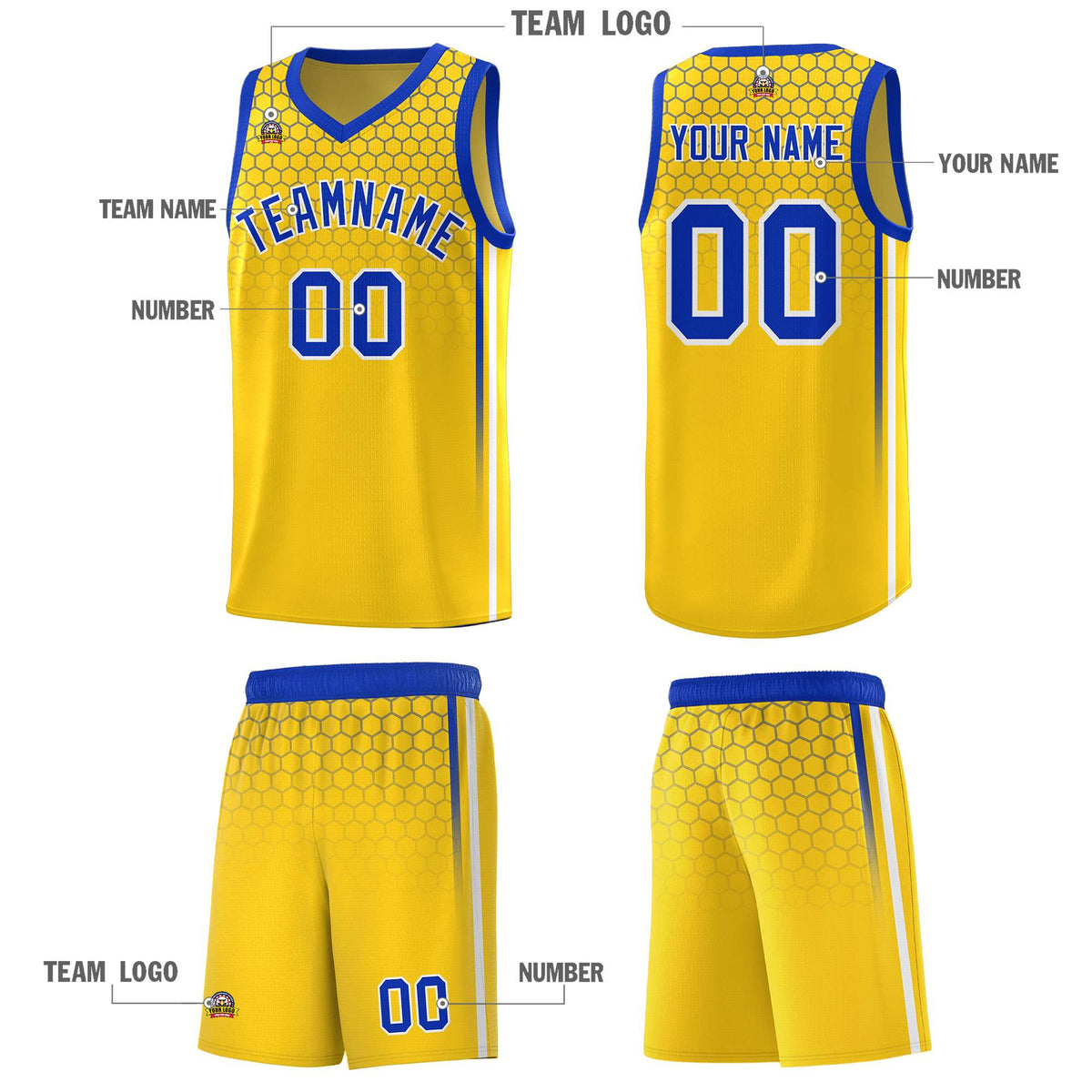 Custom Gold Personalized Honeycomb Pattern Sports Uniform Basketball Jersey