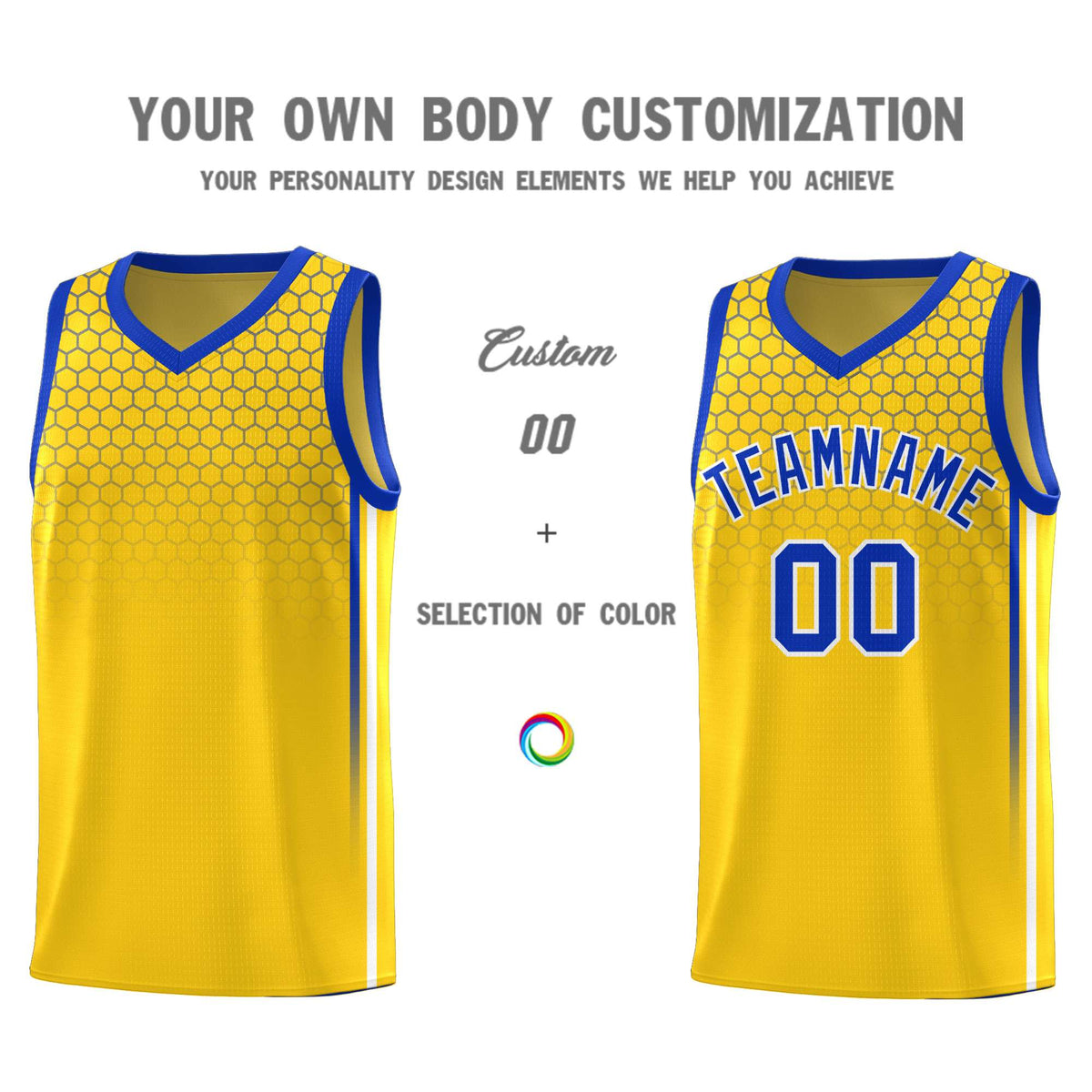 Custom Gold Personalized Honeycomb Pattern Sports Uniform Basketball Jersey