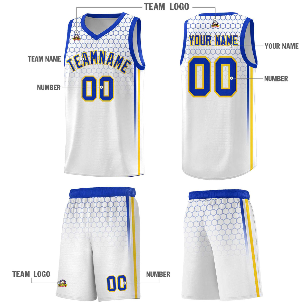 Custom White Personalized Honeycomb Pattern Sports Uniform Basketball Jersey