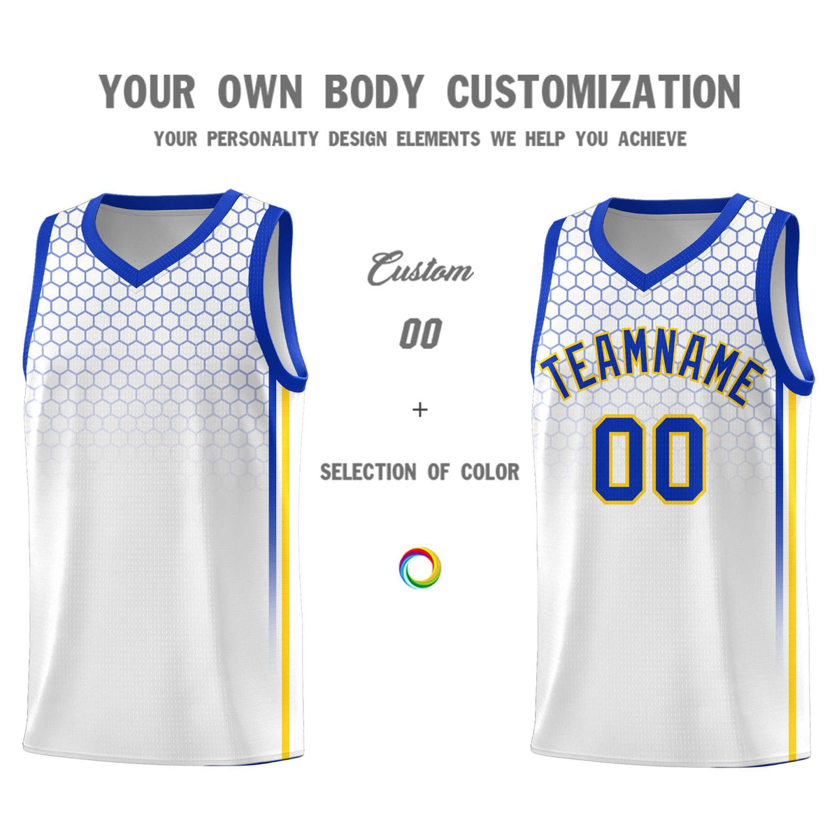 Custom White Personalized Honeycomb Pattern Sports Uniform Basketball Jersey