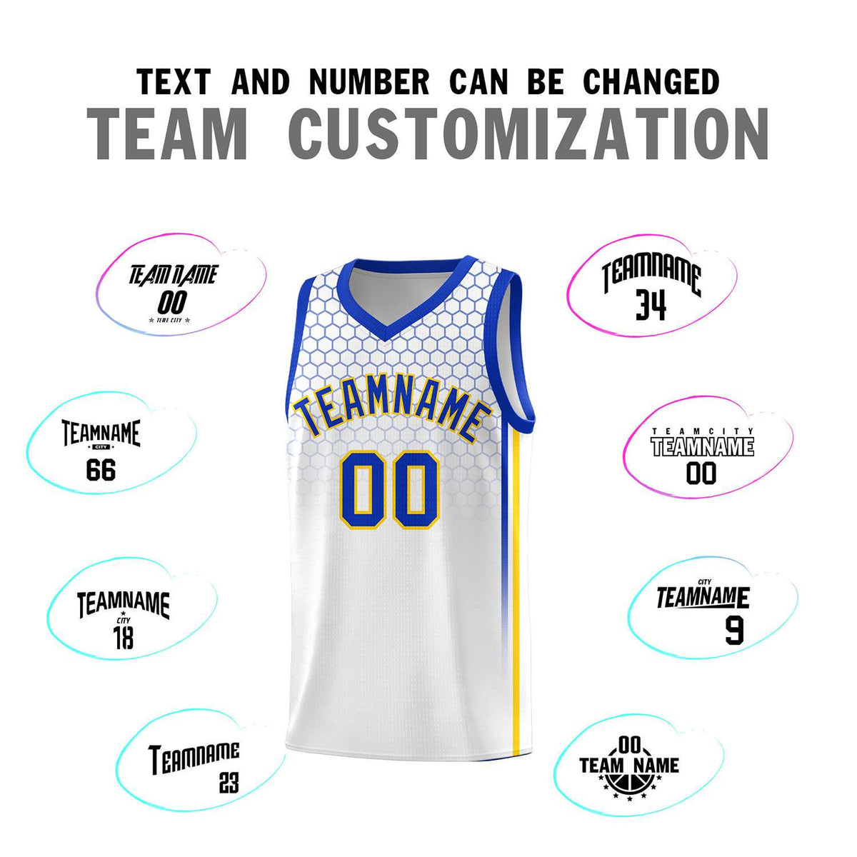 Custom White Personalized Honeycomb Pattern Sports Uniform Basketball Jersey