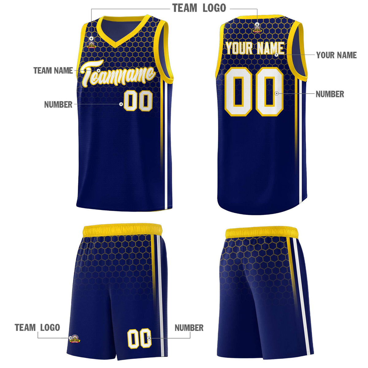 Custom Navy Personalized Honeycomb Pattern Sports Uniform Basketball Jersey