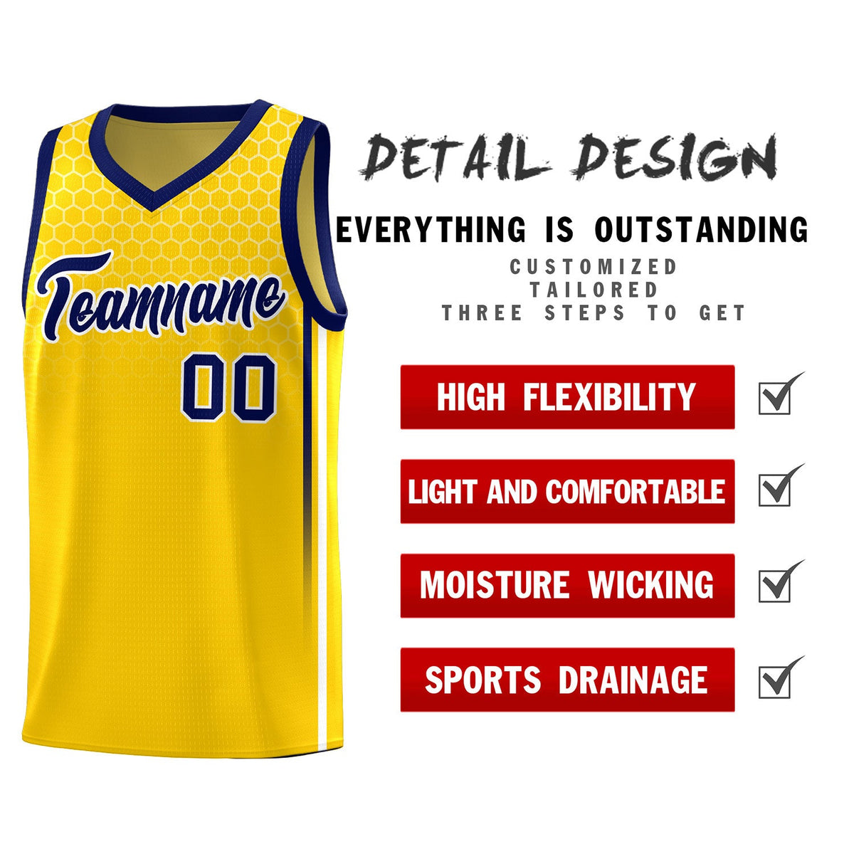 Custom Gold Personalized Honeycomb Pattern Sports Uniform Basketball Jersey