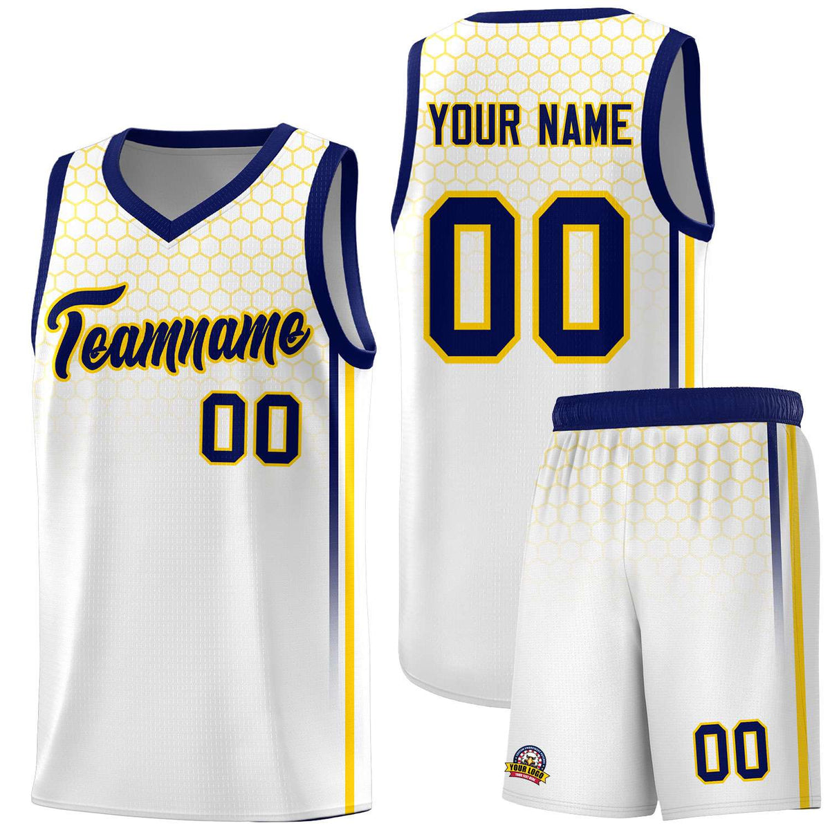 Custom White Personalized Honeycomb Pattern Sports Uniform Basketball Jersey