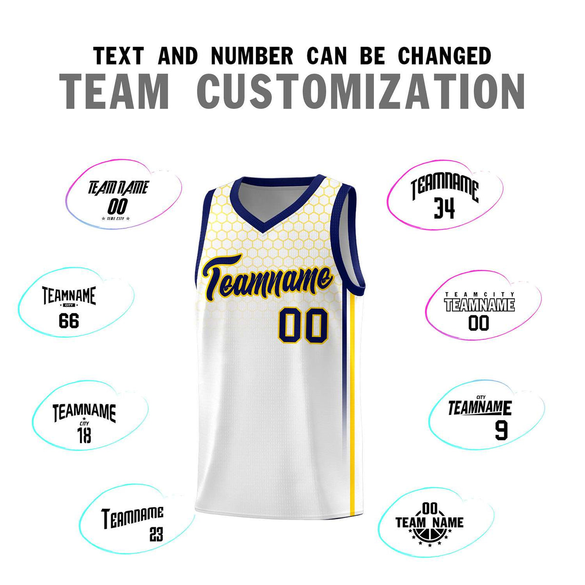Custom White Personalized Honeycomb Pattern Sports Uniform Basketball Jersey