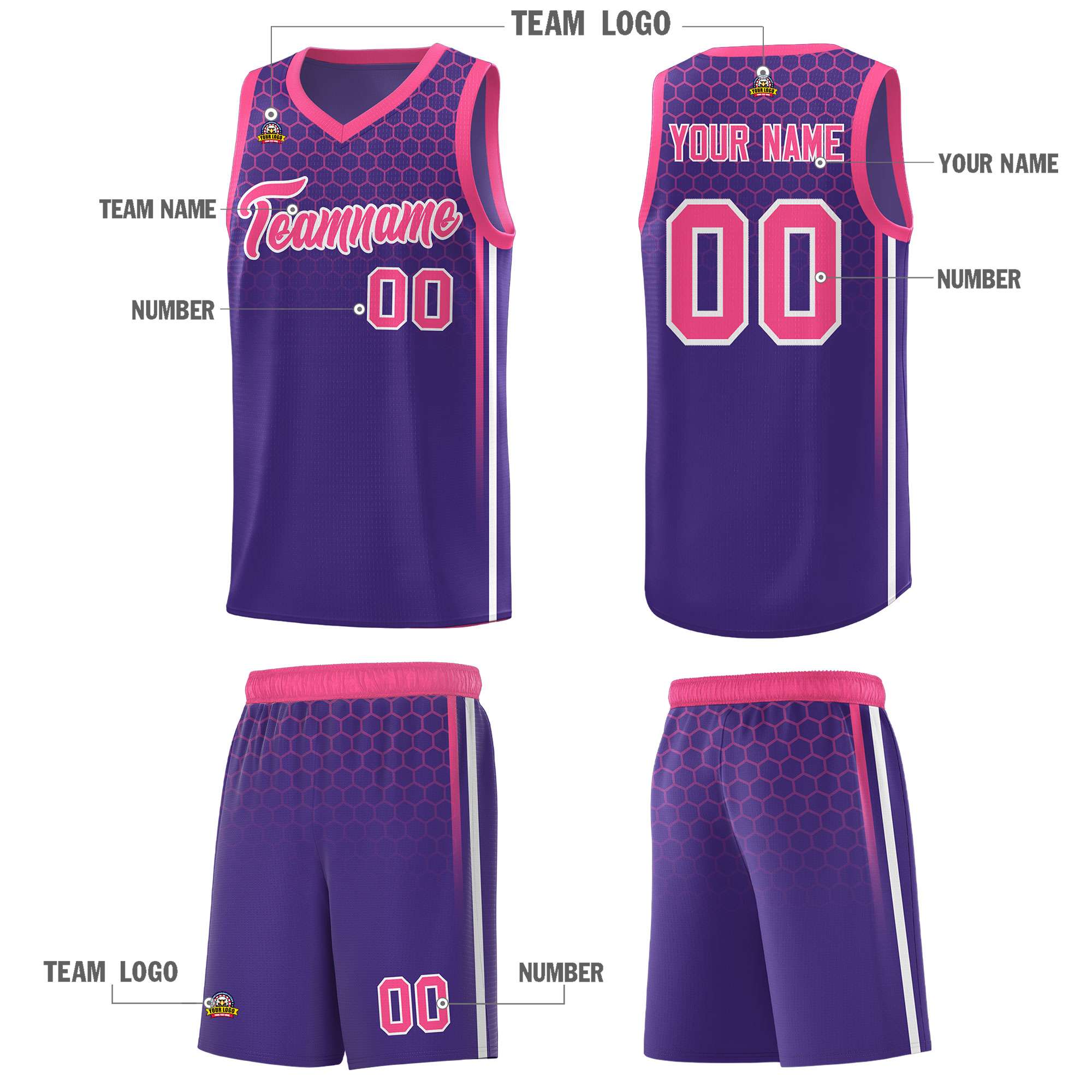 Custom Purple Personalized Honeycomb Pattern Sports Uniform Basketball Jersey