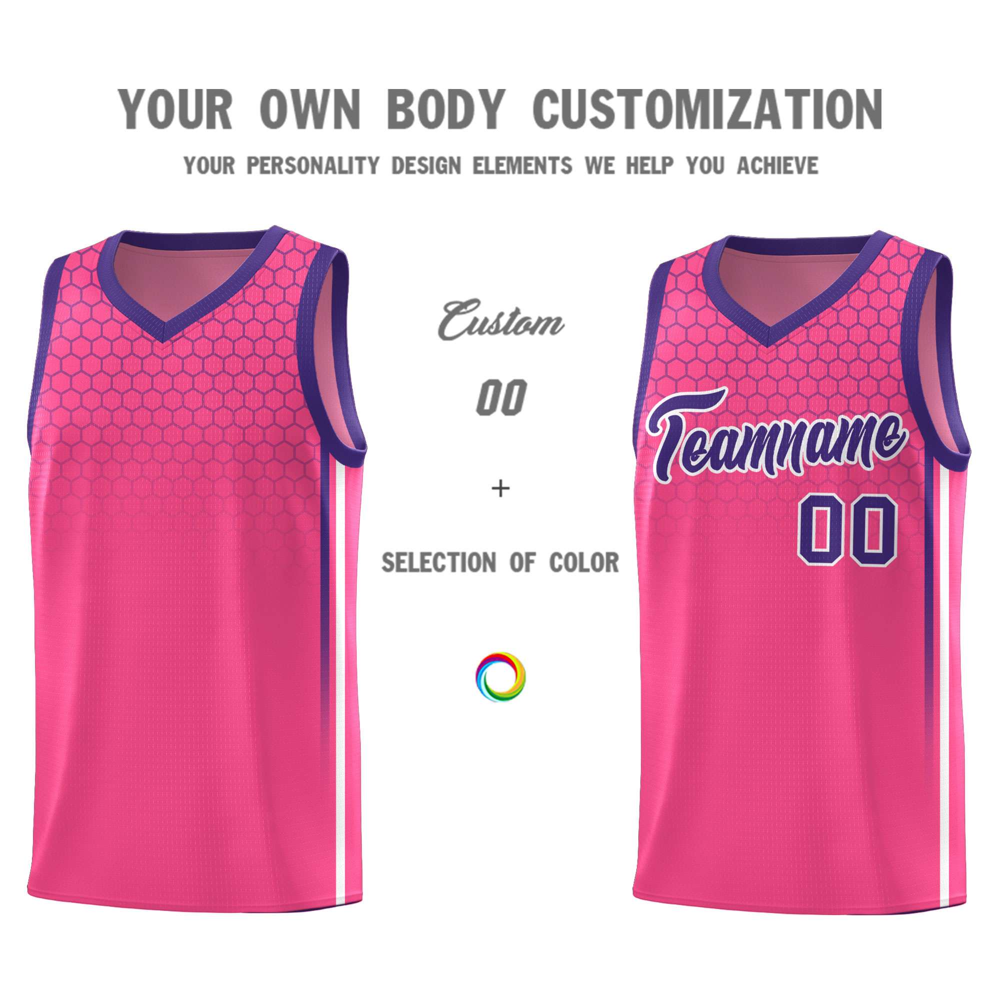 Custom Pink Personalized Honeycomb Pattern Sports Uniform Basketball Jersey