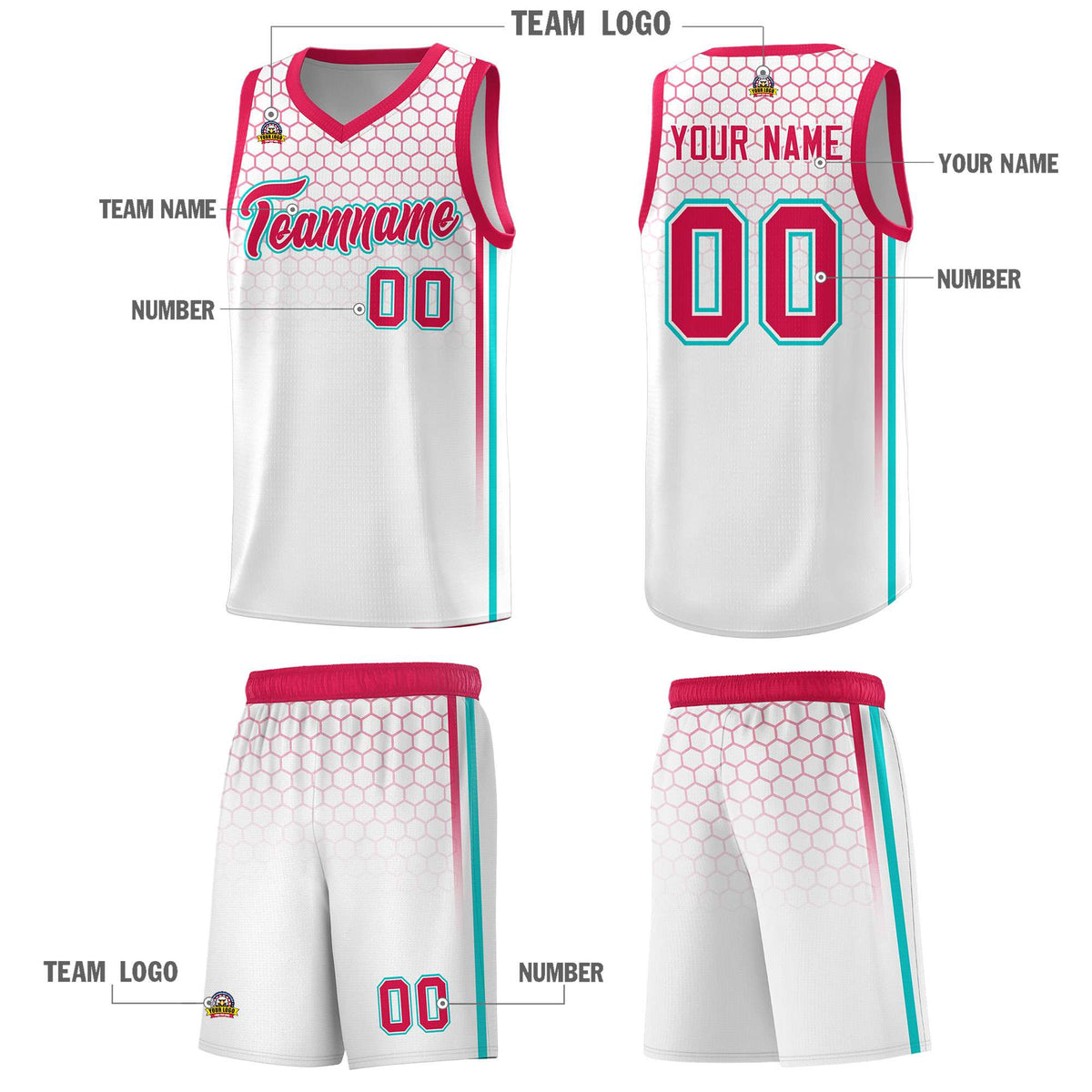 Custom White Personalized Honeycomb Pattern Sports Uniform Basketball Jersey