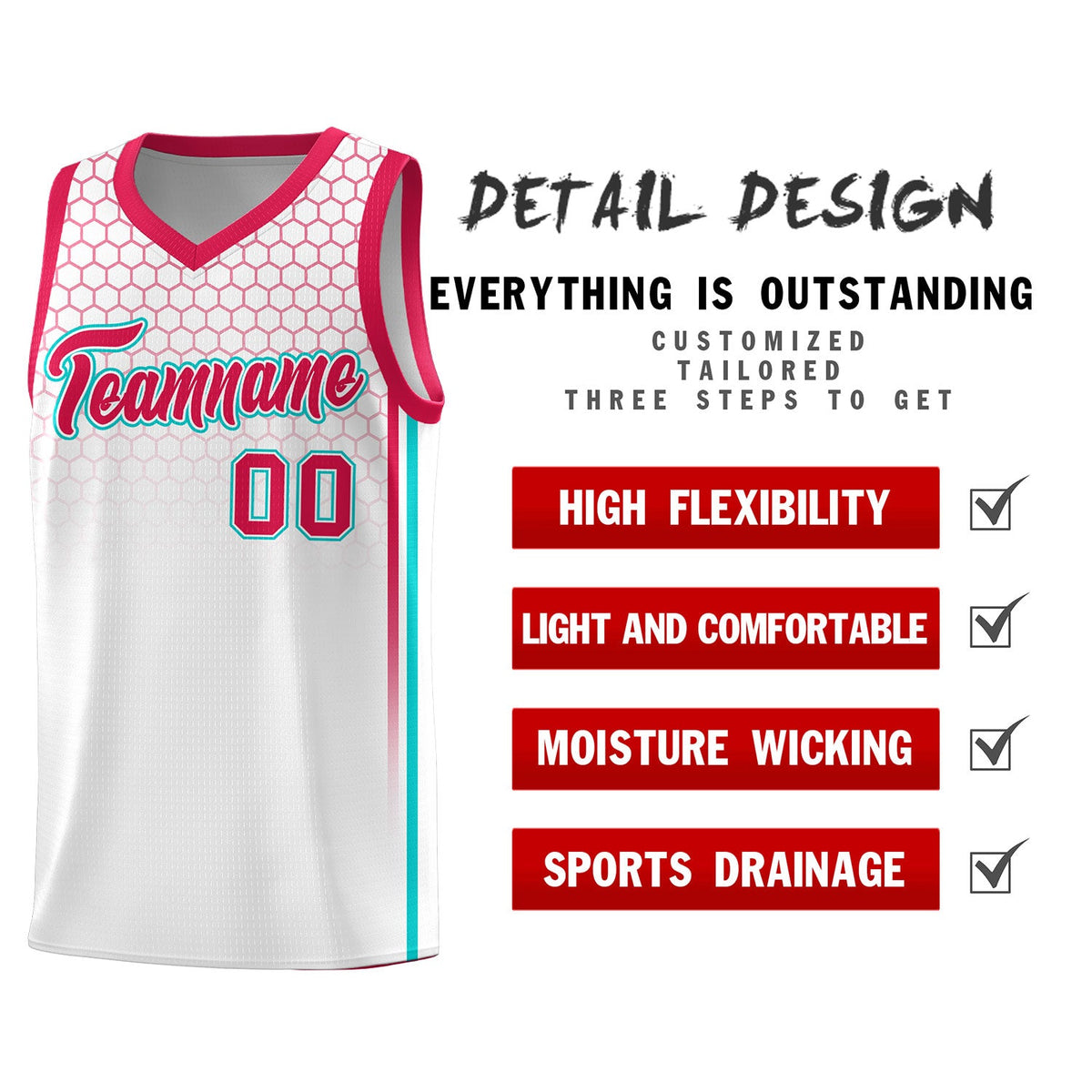 Custom White Personalized Honeycomb Pattern Sports Uniform Basketball Jersey