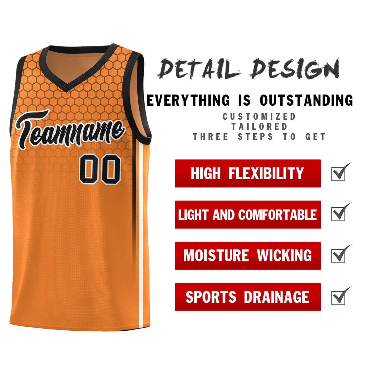 Custom Gold Orange Personalized Honeycomb Pattern Sports Uniform Basketball Jersey