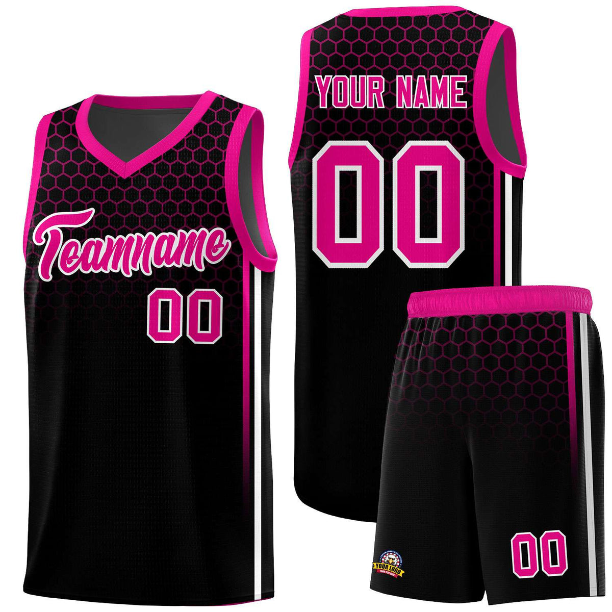 Custom Black Personalized Honeycomb Pattern Sports Uniform Basketball Jersey