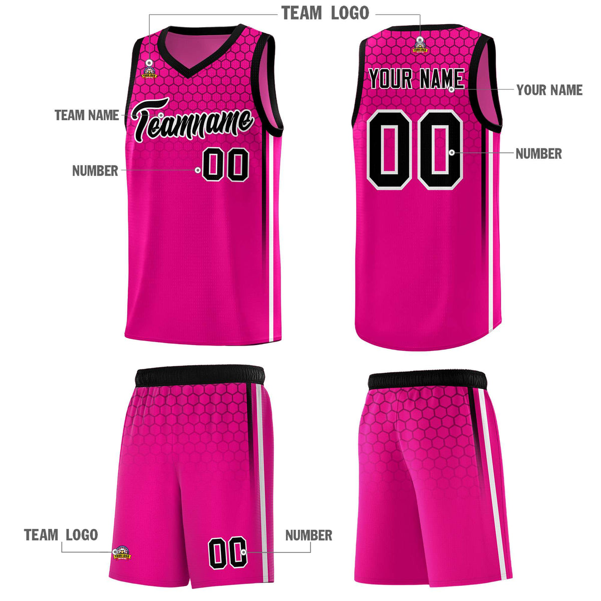 Custom Pink Personalized Honeycomb Pattern Sports Uniform Basketball Jersey