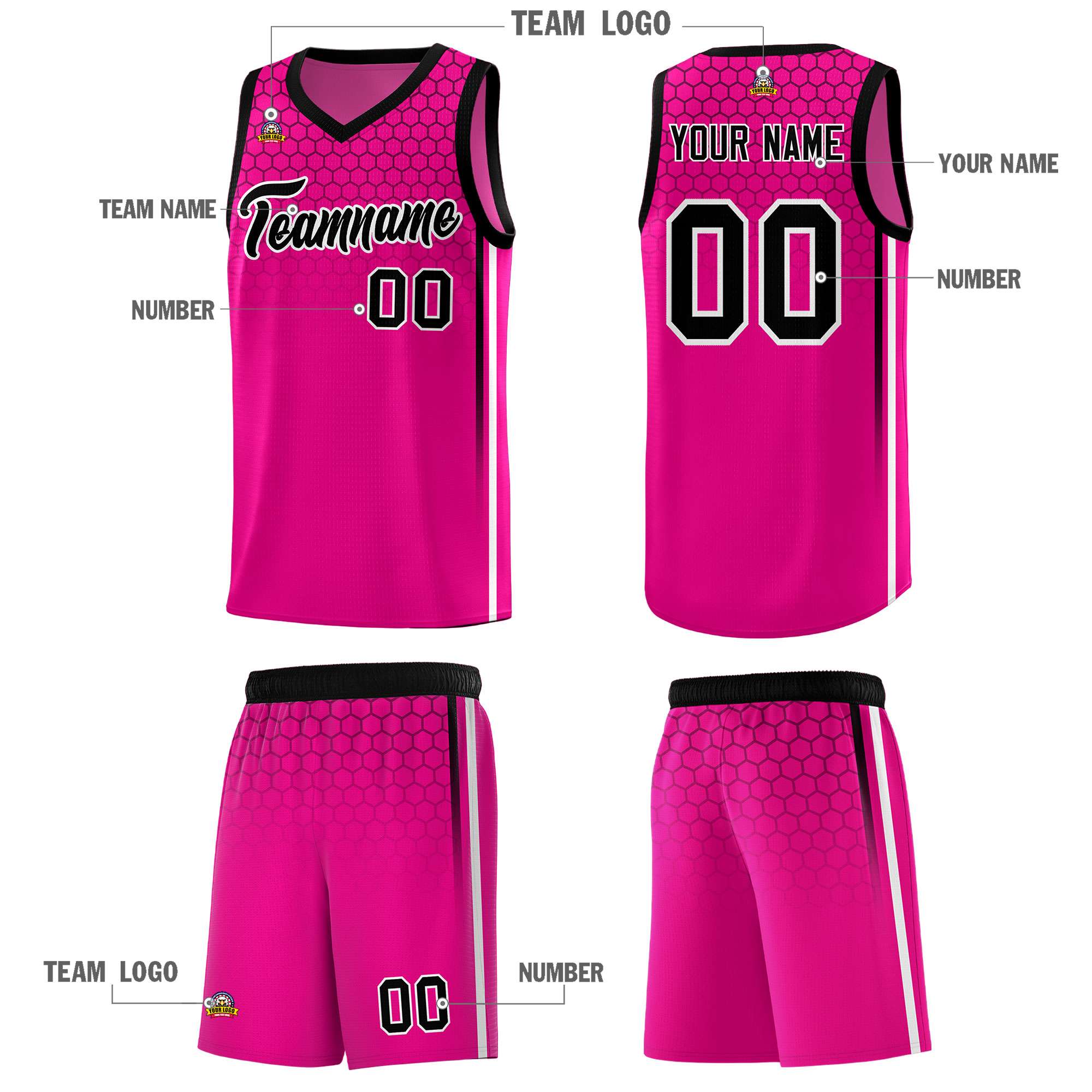 Custom Pink Personalized Honeycomb Pattern Sports Uniform Basketball Jersey