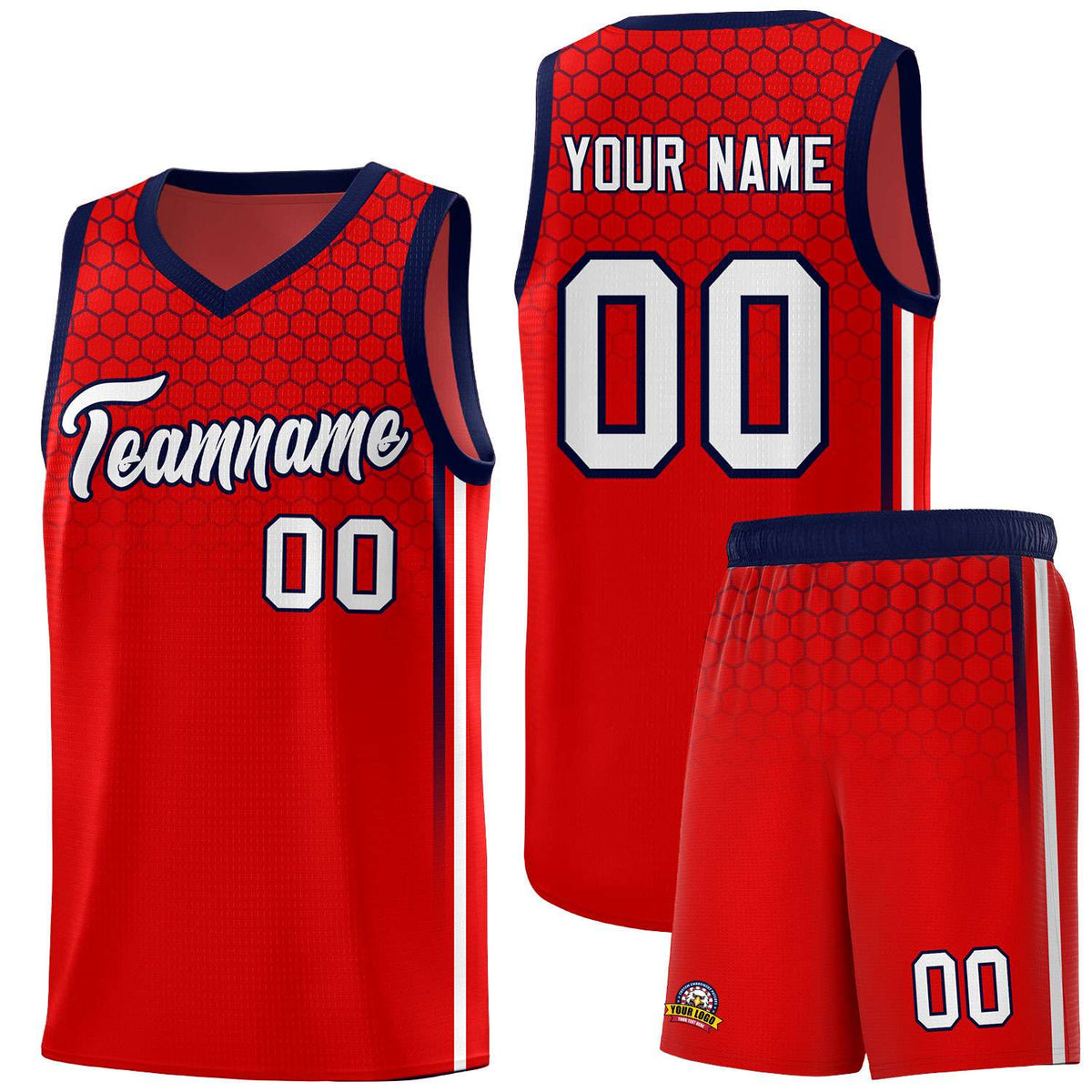 Custom Red Personalized Honeycomb Pattern Sports Uniform Basketball Jersey
