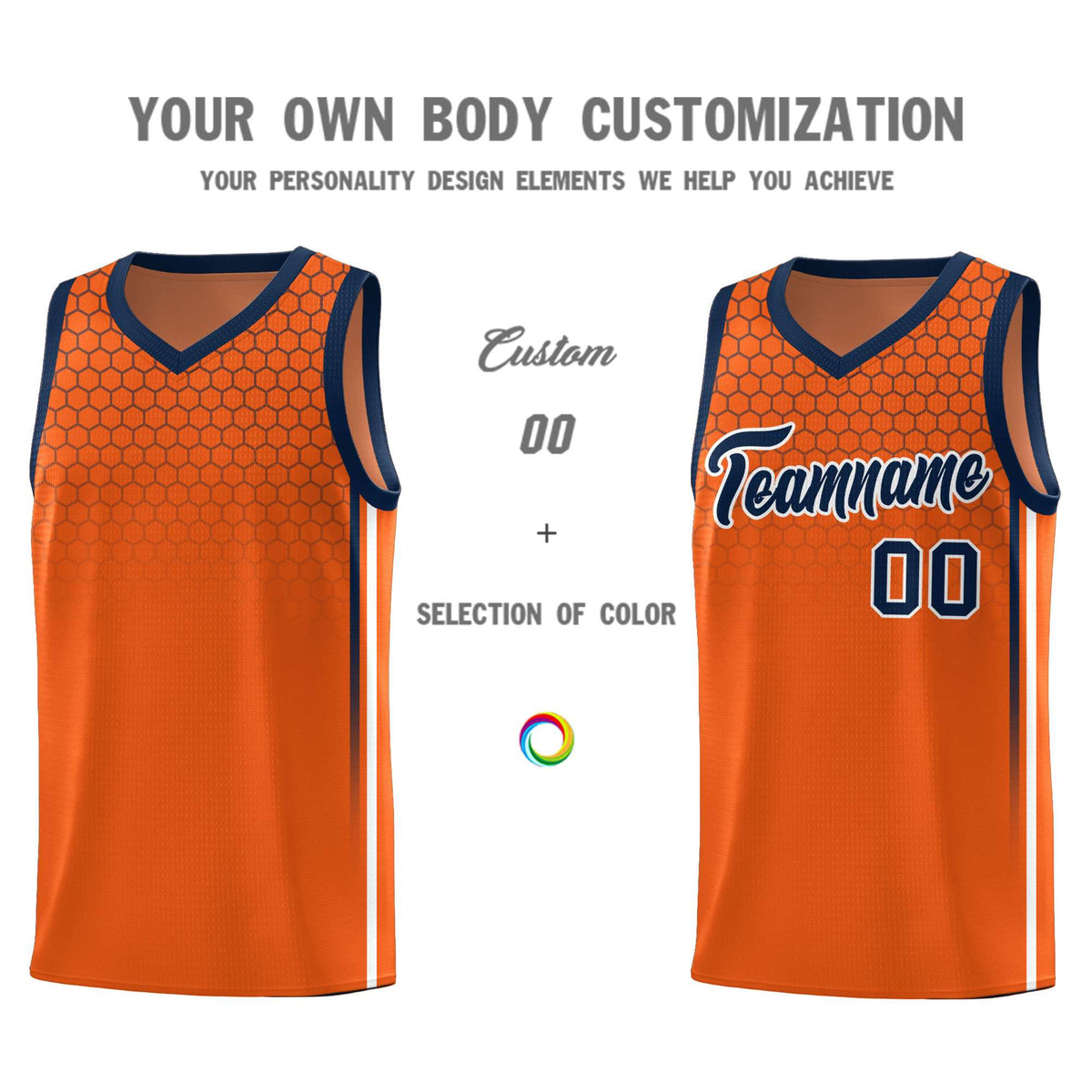 Custom Texas Orange Personalized Honeycomb Pattern Sports Uniform Basketball Jersey