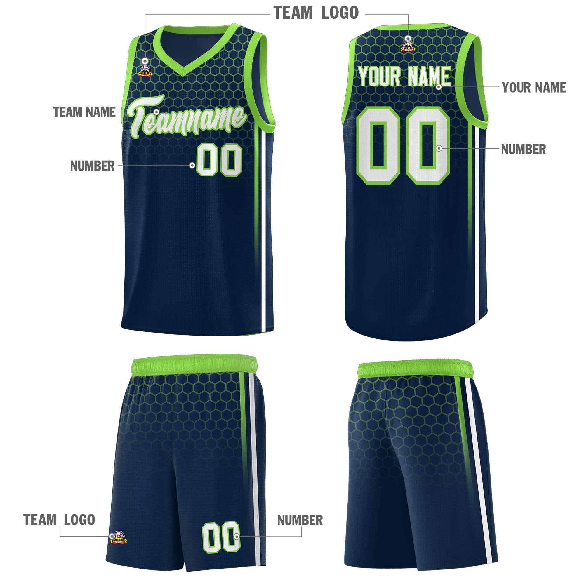 Custom Navy Personalized Honeycomb Pattern Sports Uniform Basketball Jersey