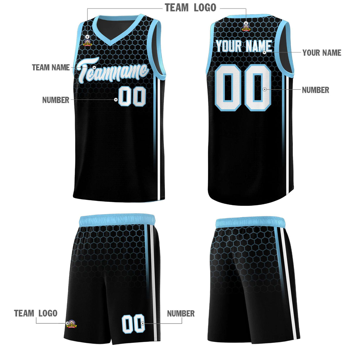 Custom Black Personalized Honeycomb Pattern Sports Uniform Basketball Jersey